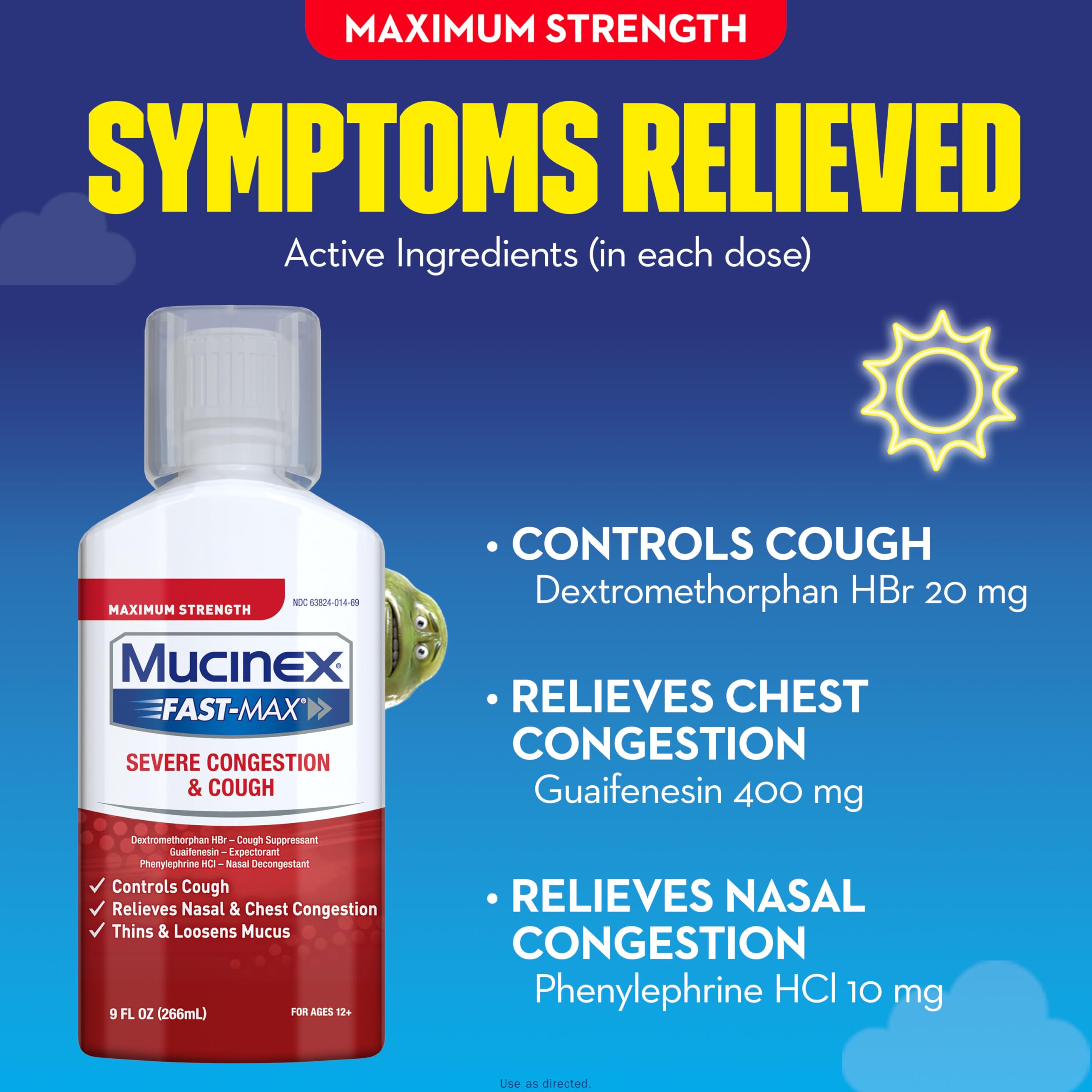 Congestion and Cough Liquid, Mucinex Fast-Max Severe Congestion and Cough Liquid, 9 fl.oz, Fast Acting Maximum Strength Formula Relieves Nasal & Chest Congestion, Controls Cough, Thins & Loosens Mucus - Image 3