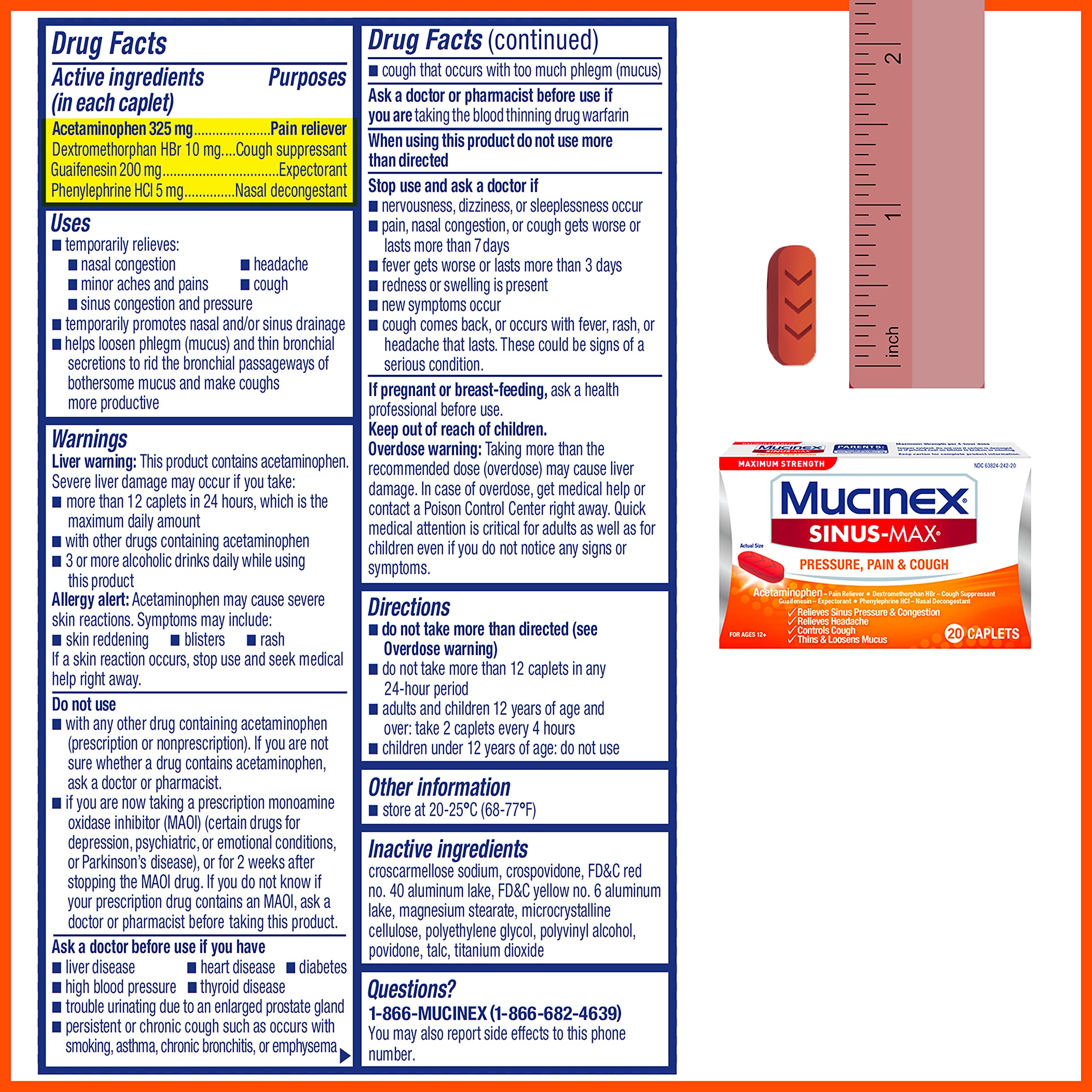 Maximum Strength Mucinex Sinus-Max Pressure, Pain & Cough Caplets, 20 ct - Image 4
