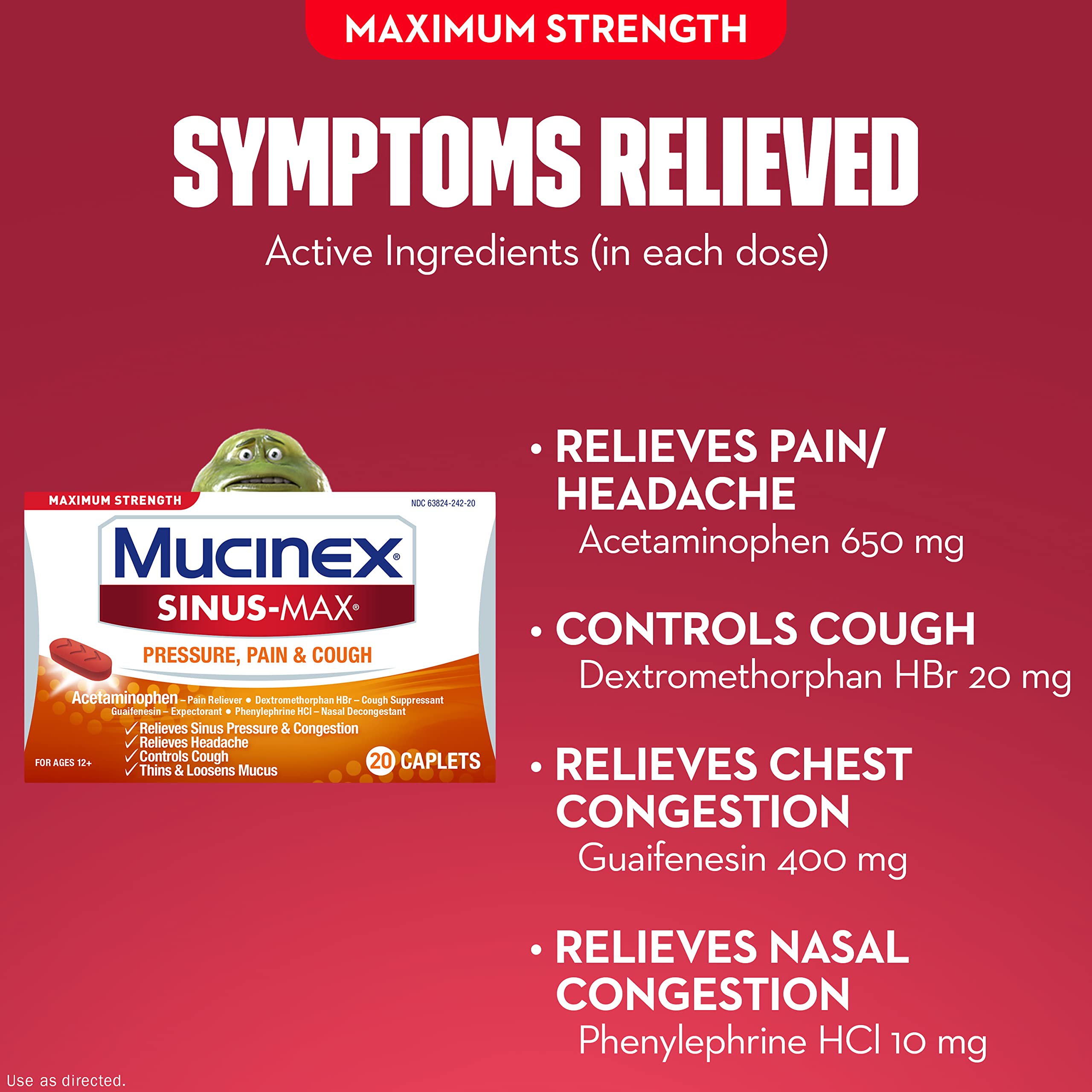Maximum Strength Mucinex Sinus-Max Pressure, Pain & Cough Caplets, 20 ct - Image 6
