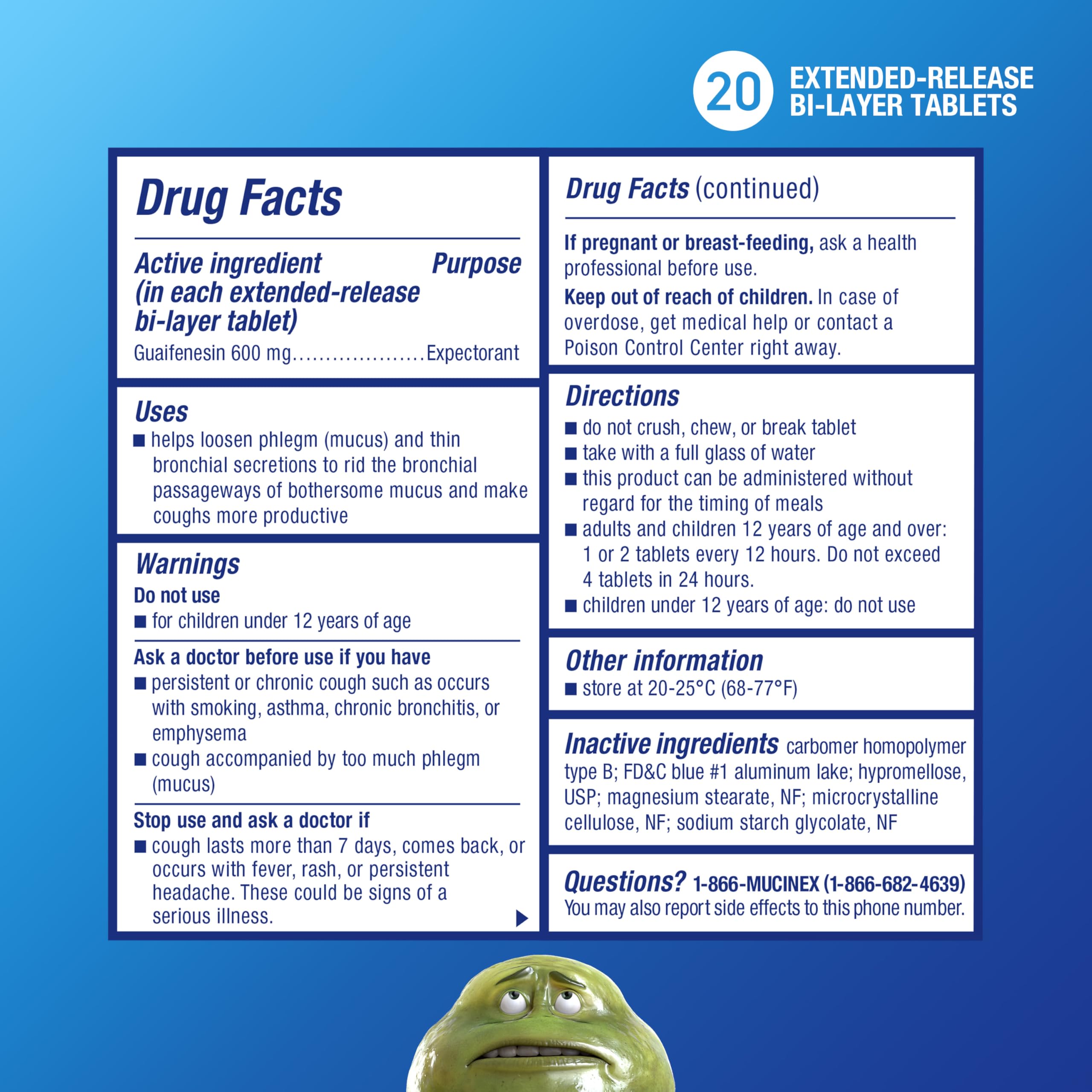 Mucinex 12 Hour 600 mg Guaifenesin Extended-Release Tablets for Excess Mucus Relief, Expectorant Aids Excess Mucus Removal, Chest Congestion Relief, 20 Bi-Layer Tablets - Image 6