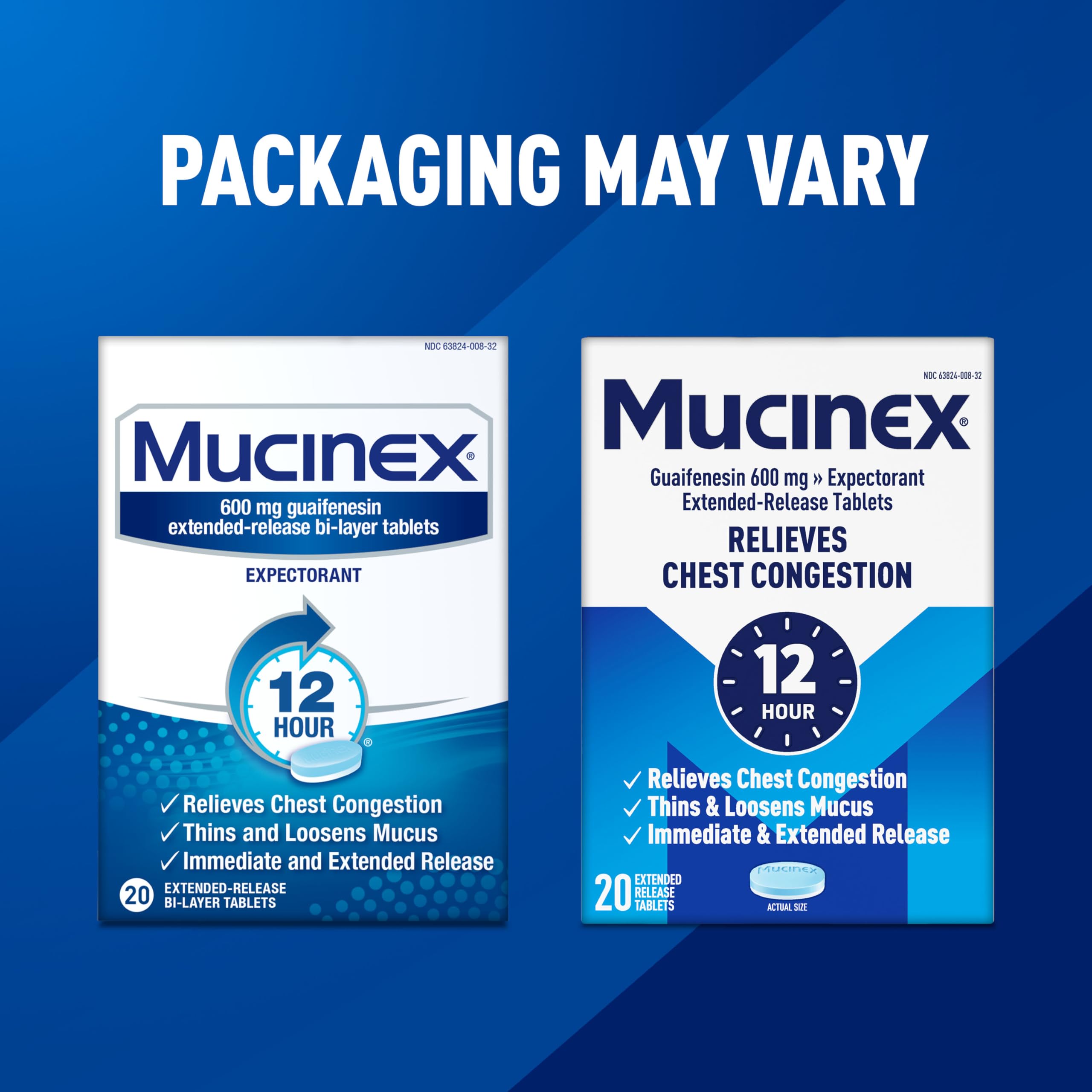 Mucinex 12 Hour 600 mg Guaifenesin Extended-Release Tablets for Excess Mucus Relief, Expectorant Aids Excess Mucus Removal, Chest Congestion Relief, 20 Bi-Layer Tablets - Image 8