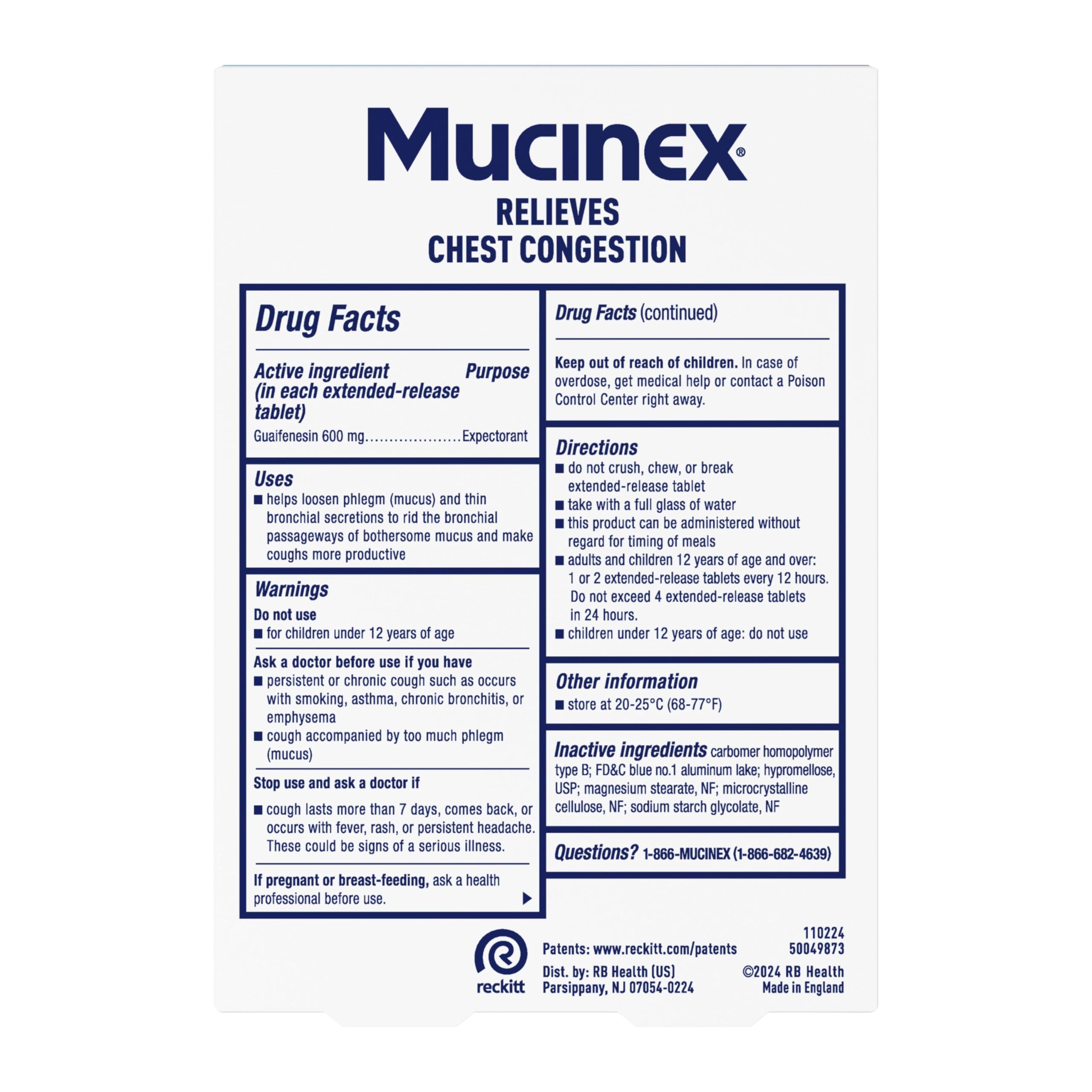 Mucinex 12 Hour 600 mg Guaifenesin Extended-Release Tablets for Excess Mucus Relief, Expectorant Aids Excess Mucus Removal, Chest Congestion Relief, 20 Bi-Layer Tablets - Image 9