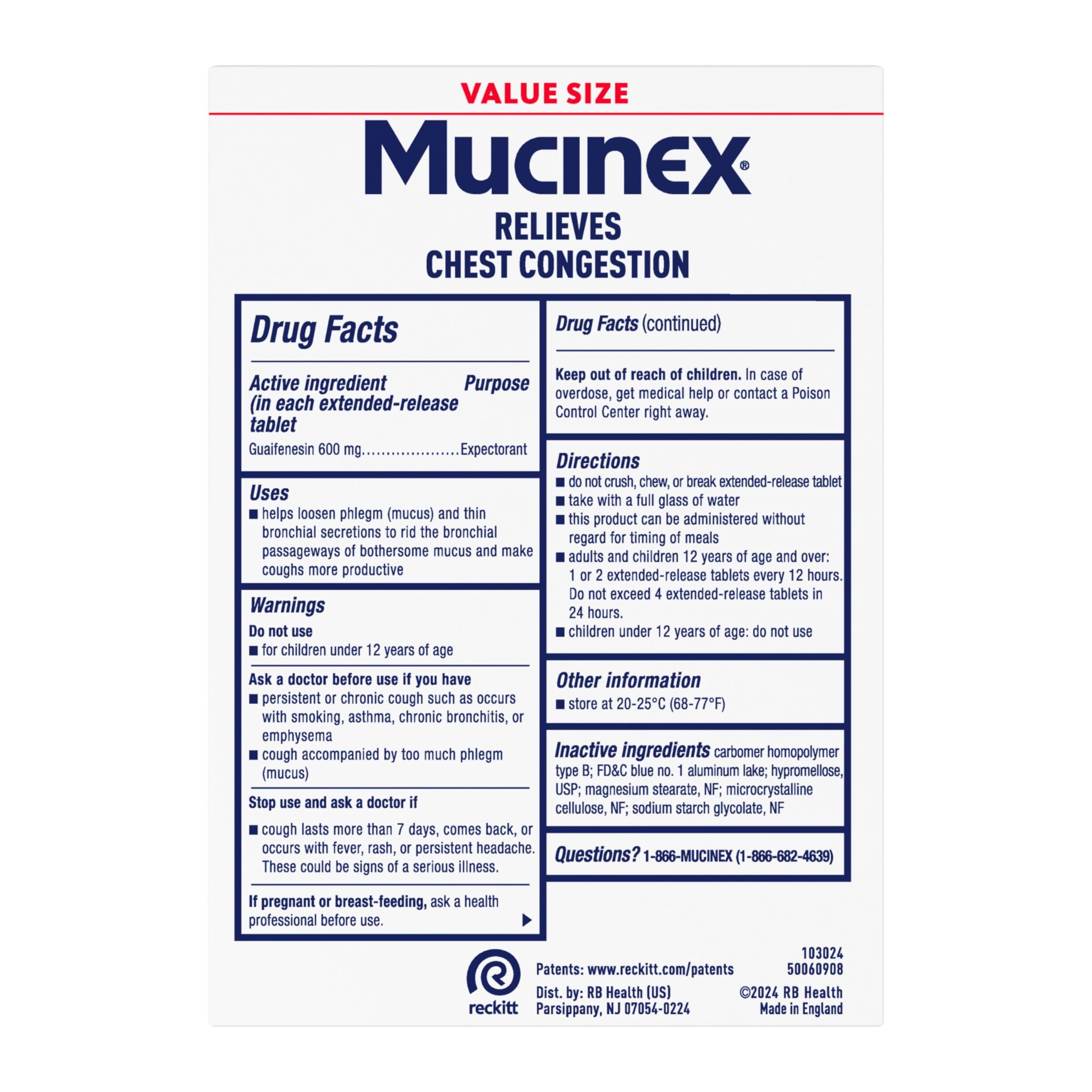 Mucinex 12 Hour 600 mg Guaifenesin Extended-Release Tablets for Excess Mucus Relief, Expectorant Aids Excess Mucus Removal, Chest Congestion Relief, 80 Bi-Layer Tablets - Image 9