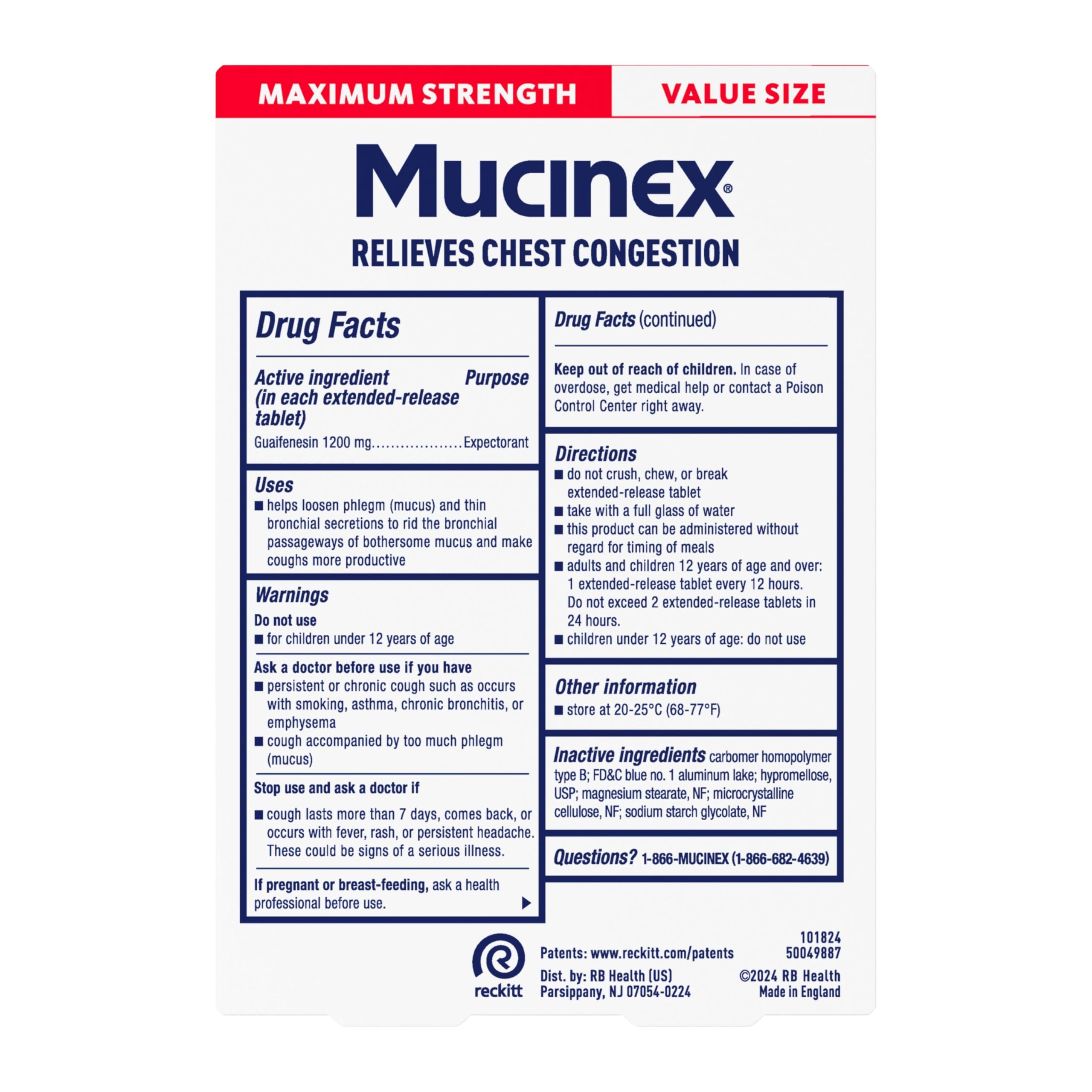 Mucinex 12 Hour Maximum Strength 1200 mg Guaifenesin Extended-Release Tablets for Excess Mucus Relief, Expectorant Aids Excess Mucus Removal, Chest Congestion Relief, 28 Tablets - Image 9