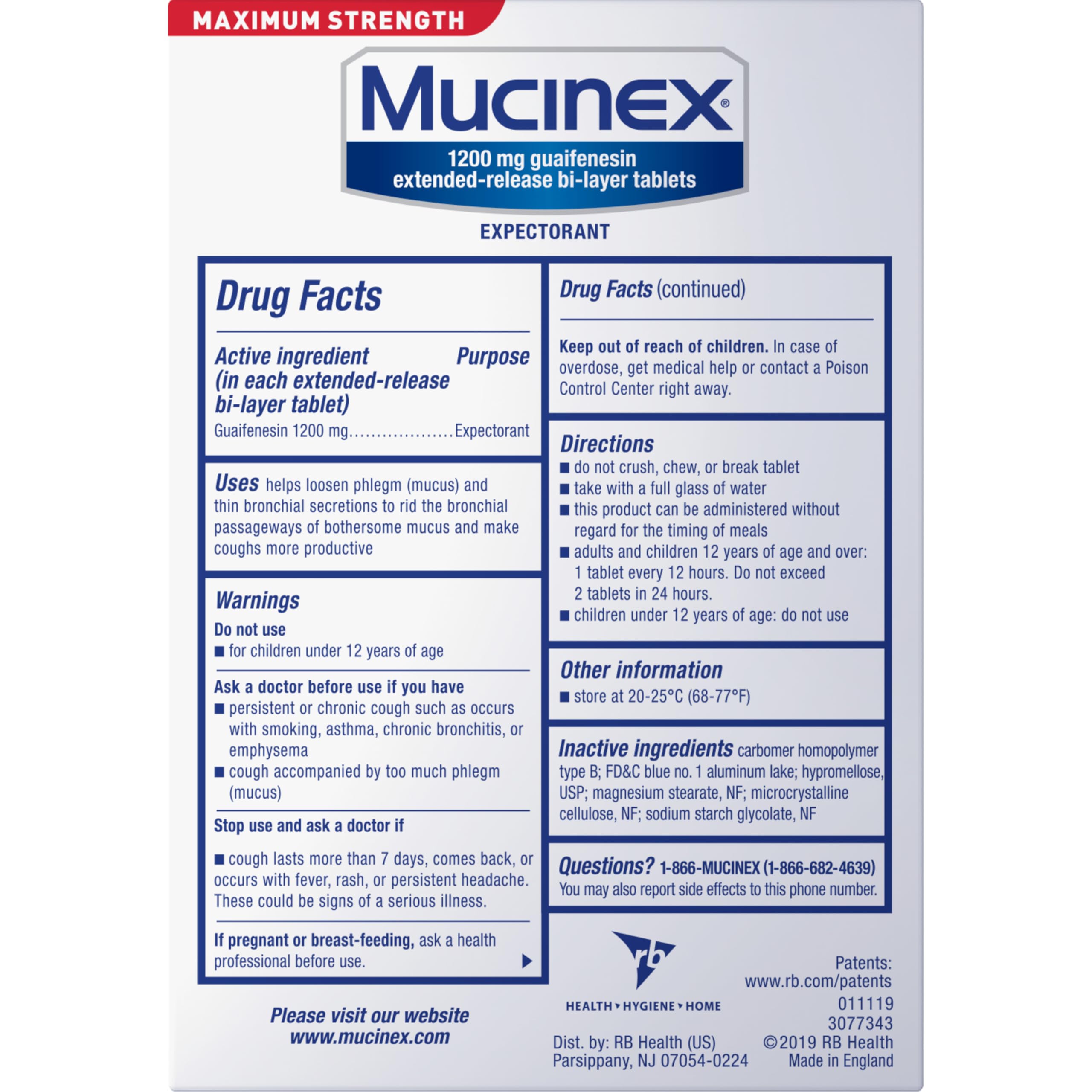 Mucinex 12 Hour Maximum Strength 1200 mg Guaifenesin Extended-Release Tablets for Excess Mucus Relief, Expectorant Aids Excess Mucus Removal, Chest Congestion Relief, 42 Tablets - Image 3