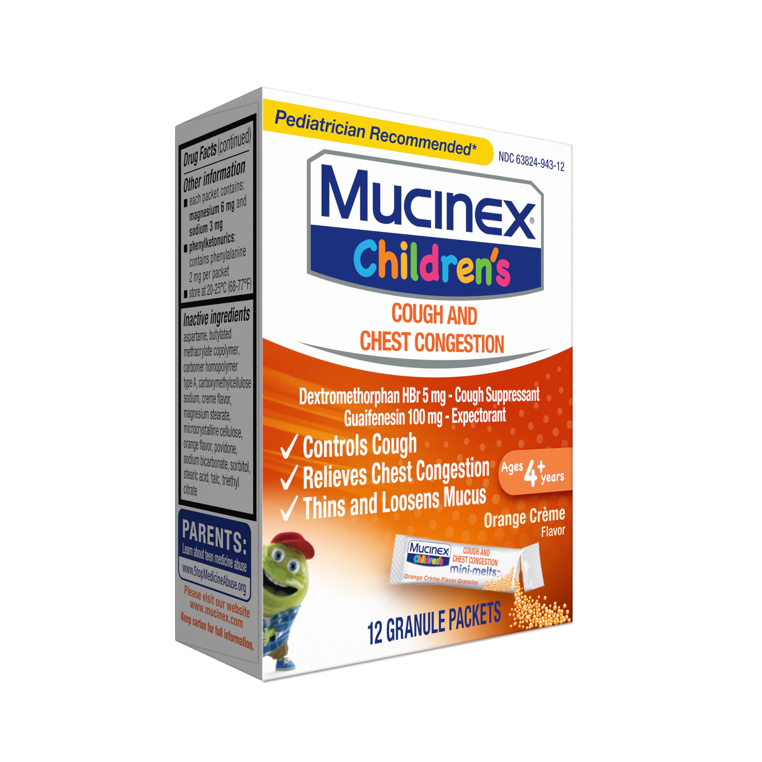 Mucinex Children's Chest Congestion Expectorant and Cough Suppressant Mini-Melts, Orange Cream, 12 Count (Packaging May Vary) - Image 10
