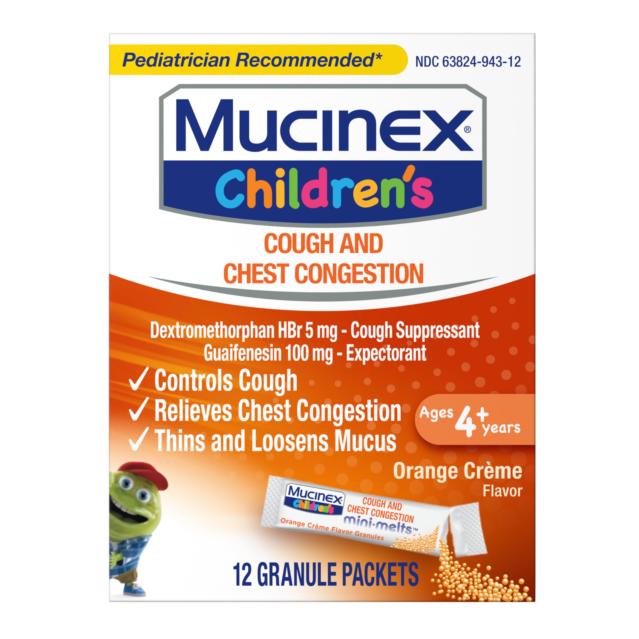 Mucinex Children's Chest Congestion Expectorant and Cough Suppressant Mini-Melts, Orange Cream, 12 Count (Packaging May Vary) - Image 14