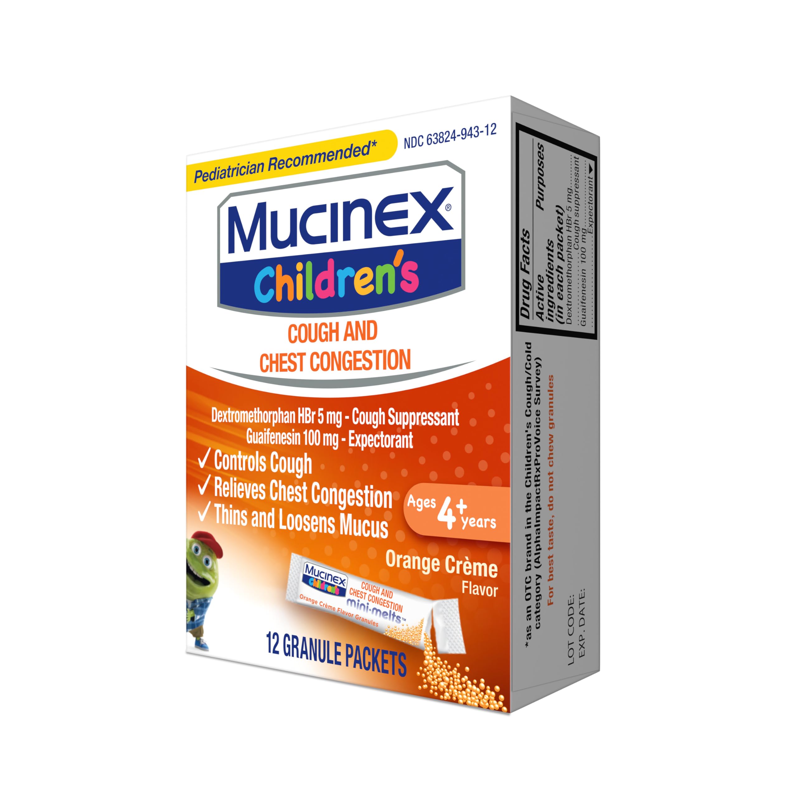 Mucinex Children's Chest Congestion Expectorant and Cough Suppressant Mini-Melts, Orange Cream, 12 Count (Packaging May Vary) - Image 9