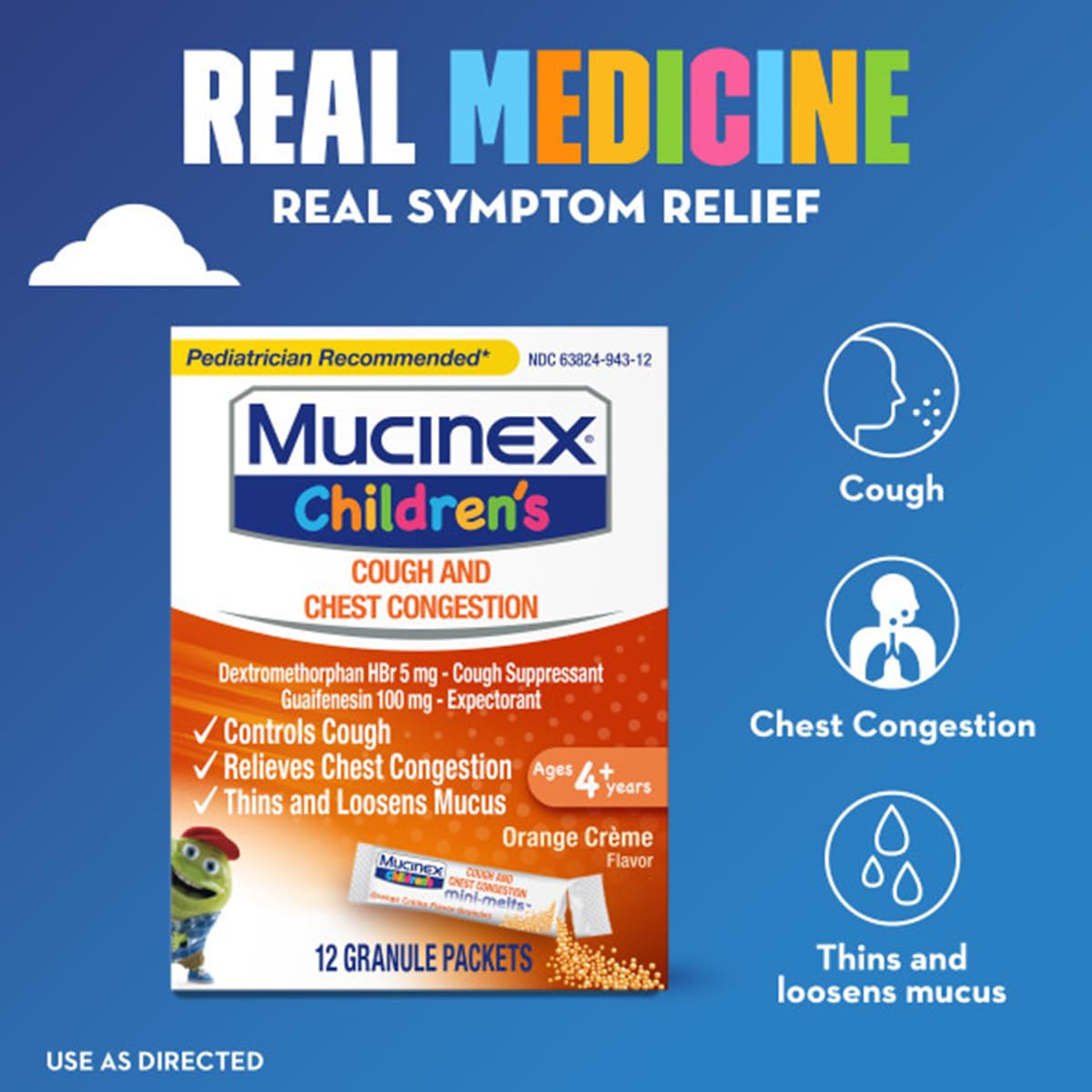 Mucinex Children's Chest Congestion Expectorant and Cough Suppressant Mini-Melts, Orange Cream (Packaging May Vary) (Pack of 4) - Image 7