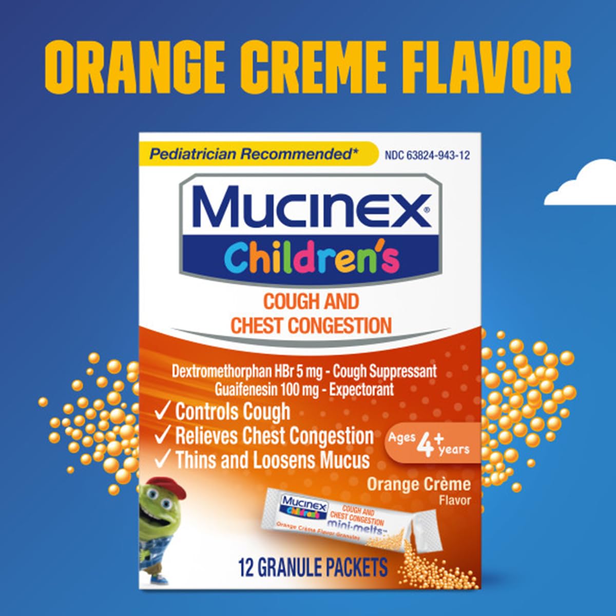 Mucinex Children's Chest Congestion Expectorant and Cough Suppressant Mini-Melts, Orange Cream (Packaging May Vary) (Pack of 4) - Image 8