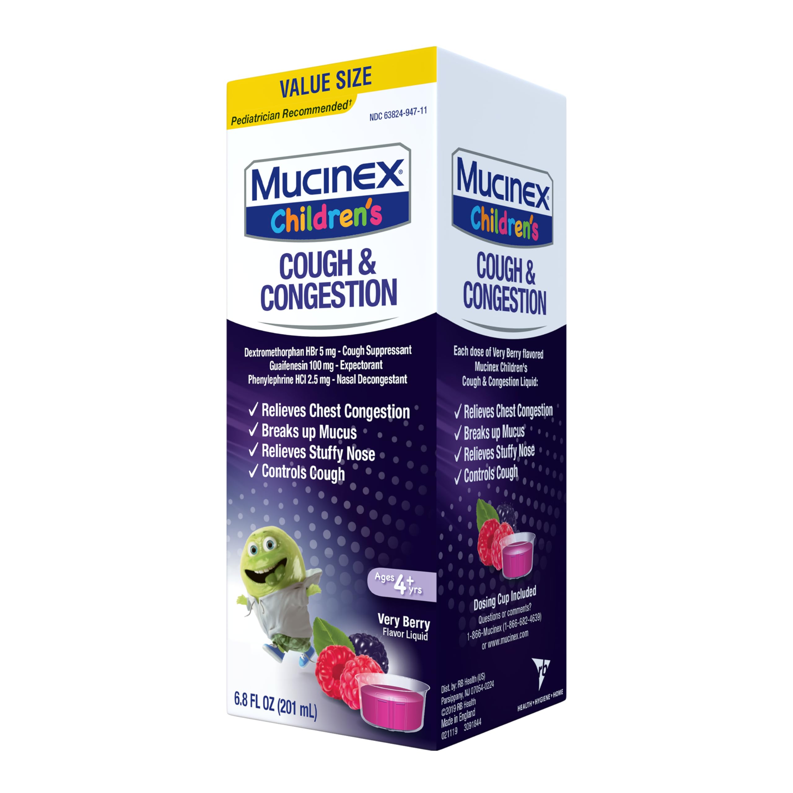 Mucinex Children’s Cough & Congestion, Multi-Symptom Relief, Cough Suppressant, Expectorant, Nasal Decongestant, Very Berry Flavor, 6.8 FL OZ - Image 10