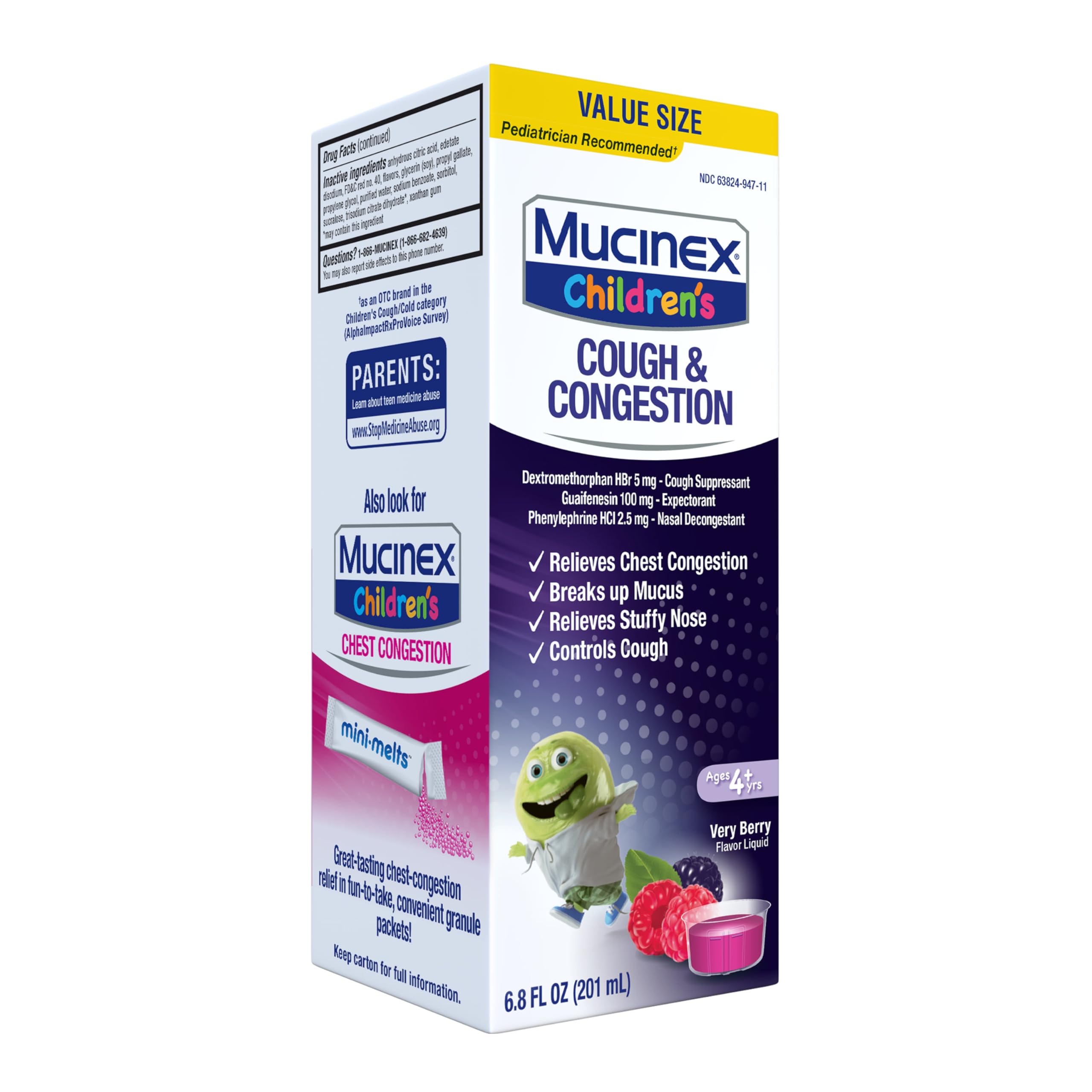 Mucinex Children’s Cough & Congestion, Multi-Symptom Relief, Cough Suppressant, Expectorant, Nasal Decongestant, Very Berry Flavor, 6.8 FL OZ - Image 11