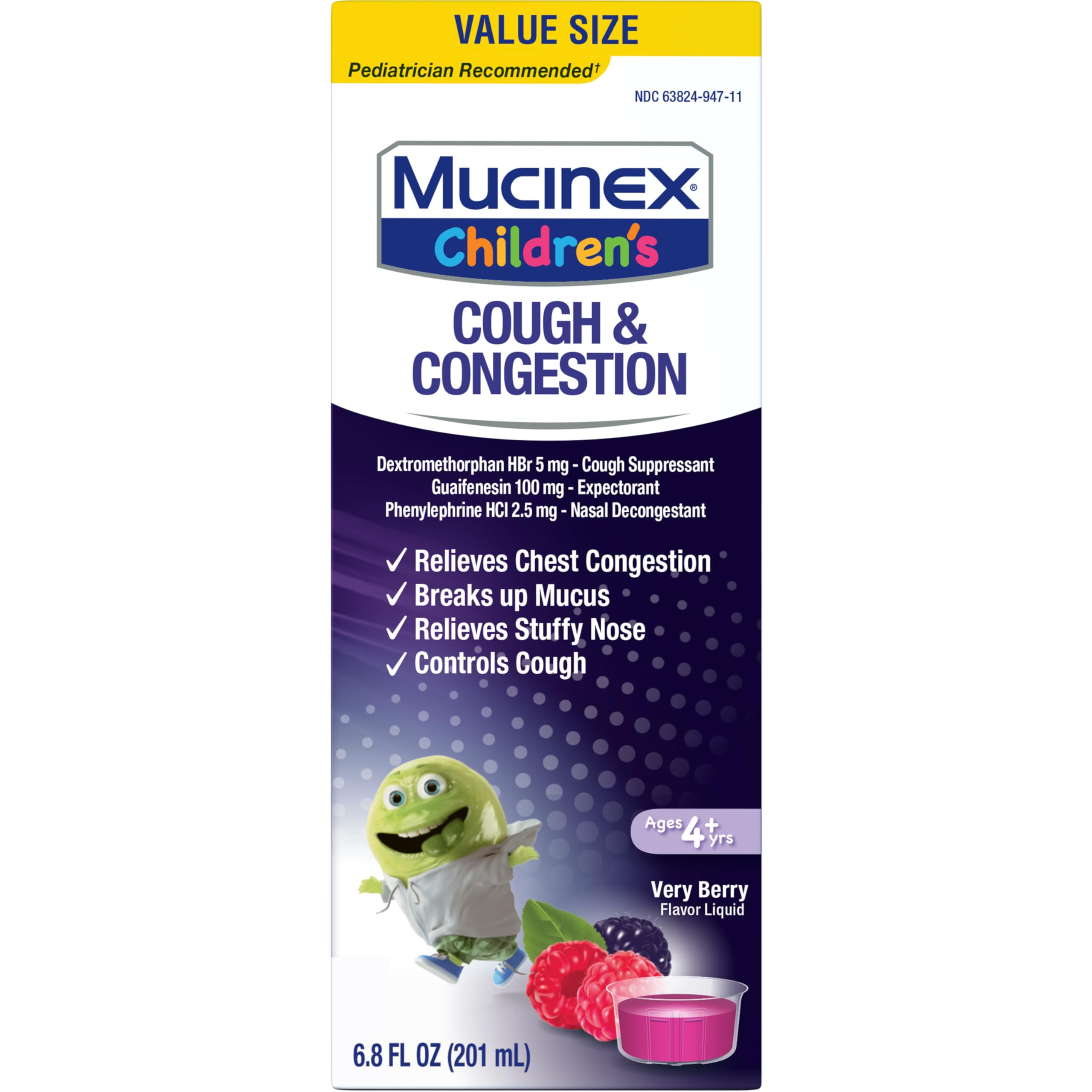 Mucinex Children’s Cough & Congestion, Multi-Symptom Relief, Cough Suppressant, Expectorant, Nasal Decongestant, Very Berry Flavor, 6.8 FL OZ - Image 14