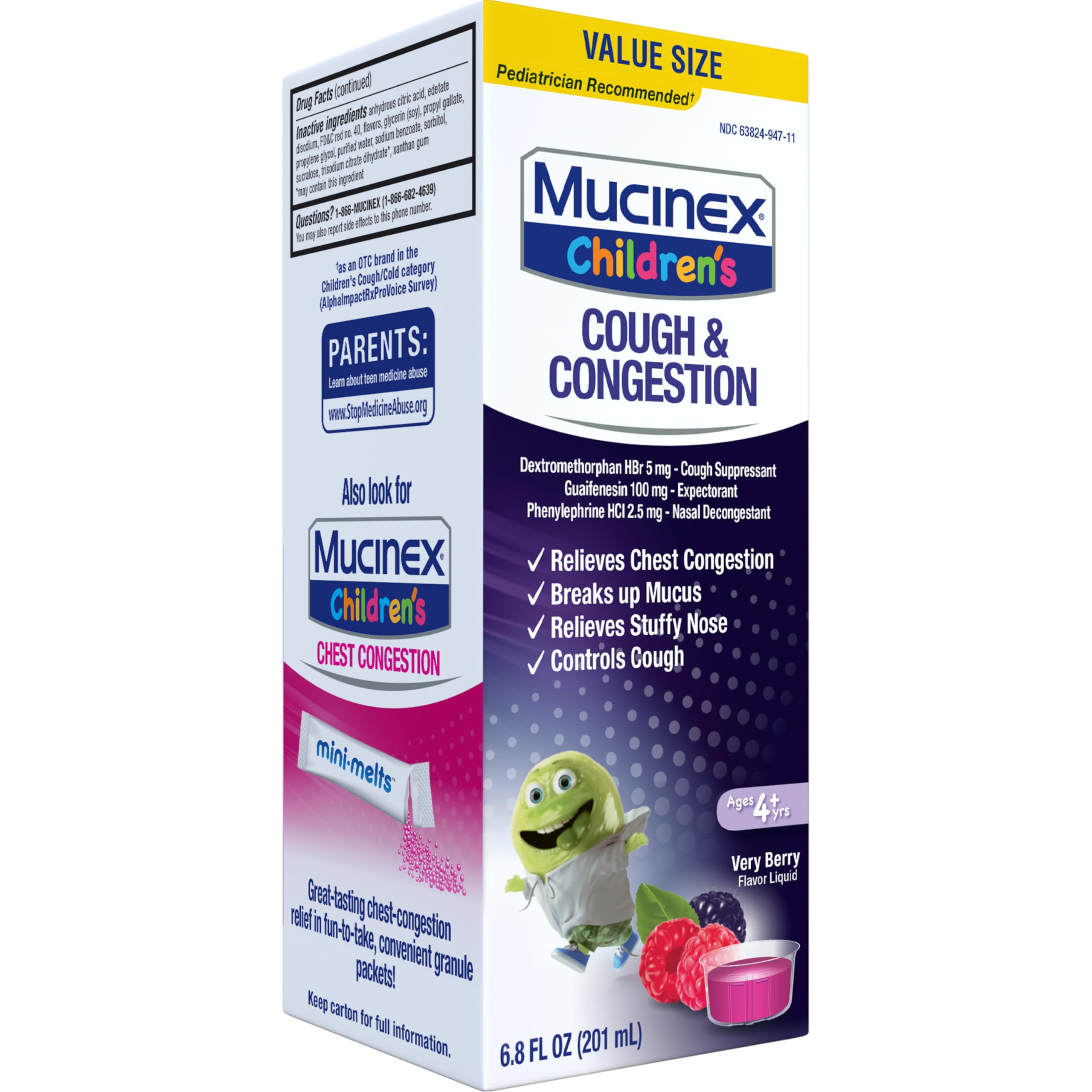 Mucinex Children’s Cough & Congestion, Multi-Symptom Relief, Cough Suppressant, Expectorant, Nasal Decongestant, Very Berry Flavor, 6.8 FL OZ - Image 18