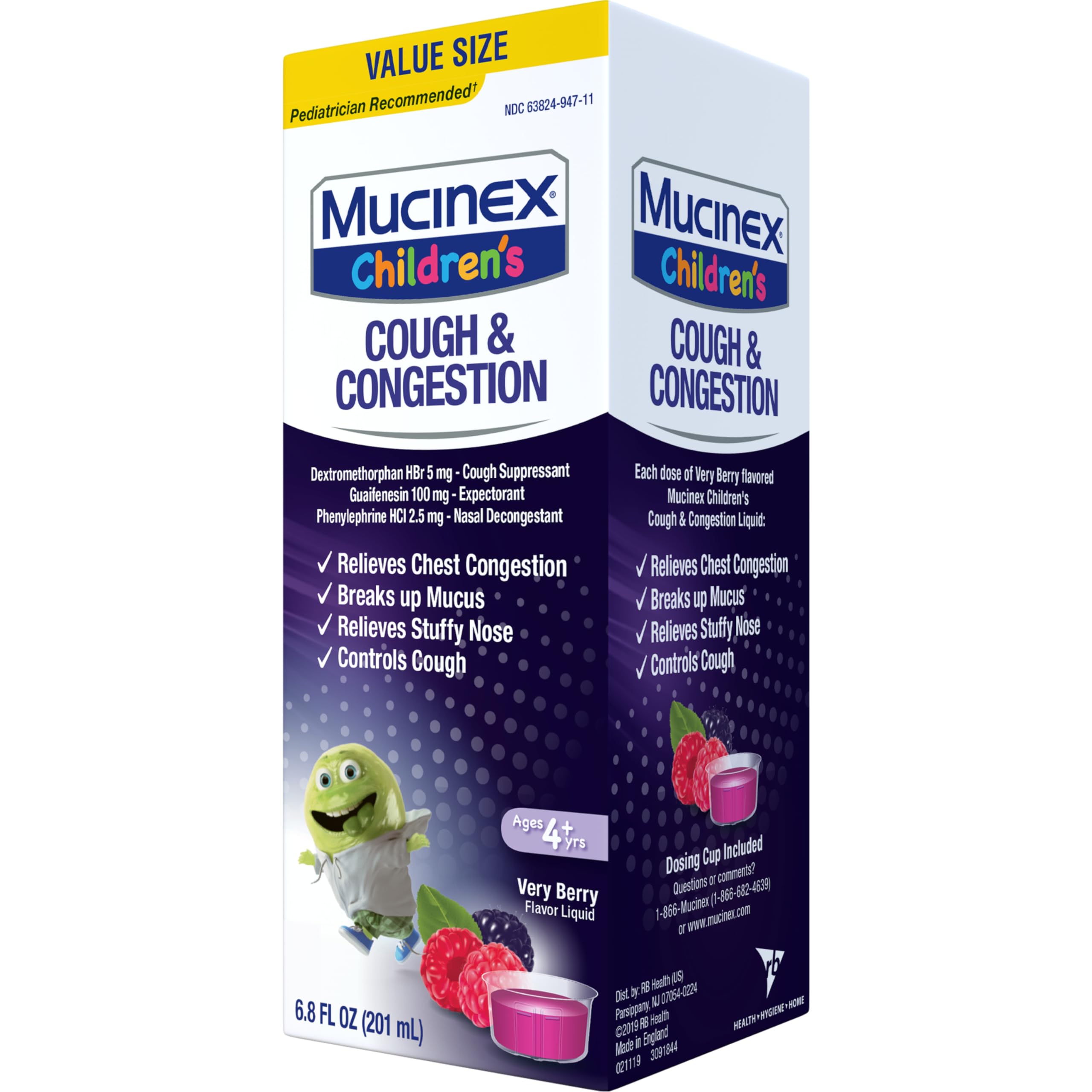 Mucinex Children’s Cough & Congestion, Multi-Symptom Relief, Cough Suppressant, Expectorant, Nasal Decongestant, Very Berry Flavor, 6.8 FL OZ - Image 19