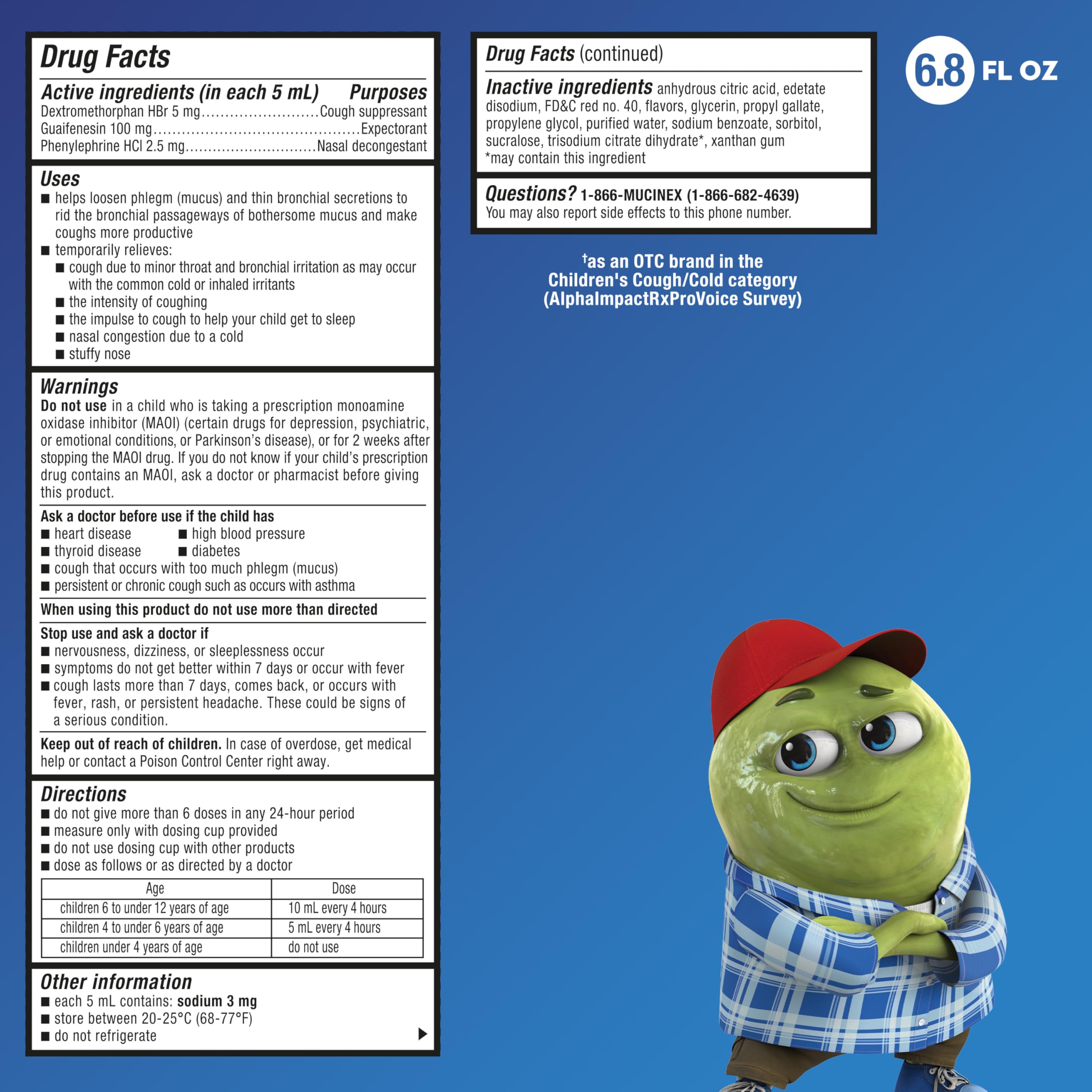 Mucinex Children’s Cough & Congestion, Multi-Symptom Relief, Cough Suppressant, Expectorant, Nasal Decongestant, Very Berry Flavor, 6.8 FL OZ - Image 3