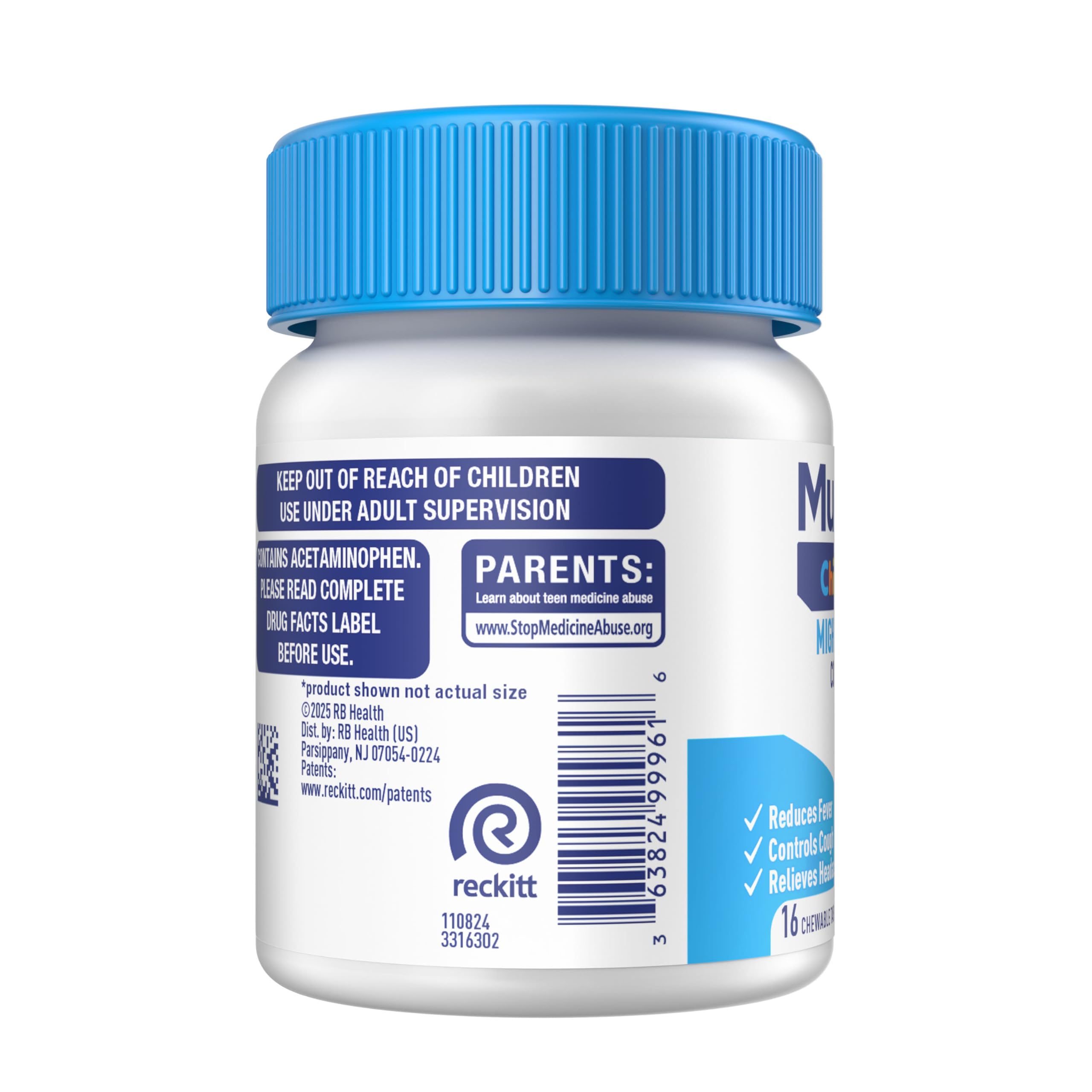 Mucinex Children's Mighty Chews Cold and Flu Medicine, Easy to Dose Children's Acetaminophen & Dextromethorphan, Kids Cough Medicine, Ages 6+, Mixed Berry Flavor, 16 Medicated Chewable Tablets - Image 9