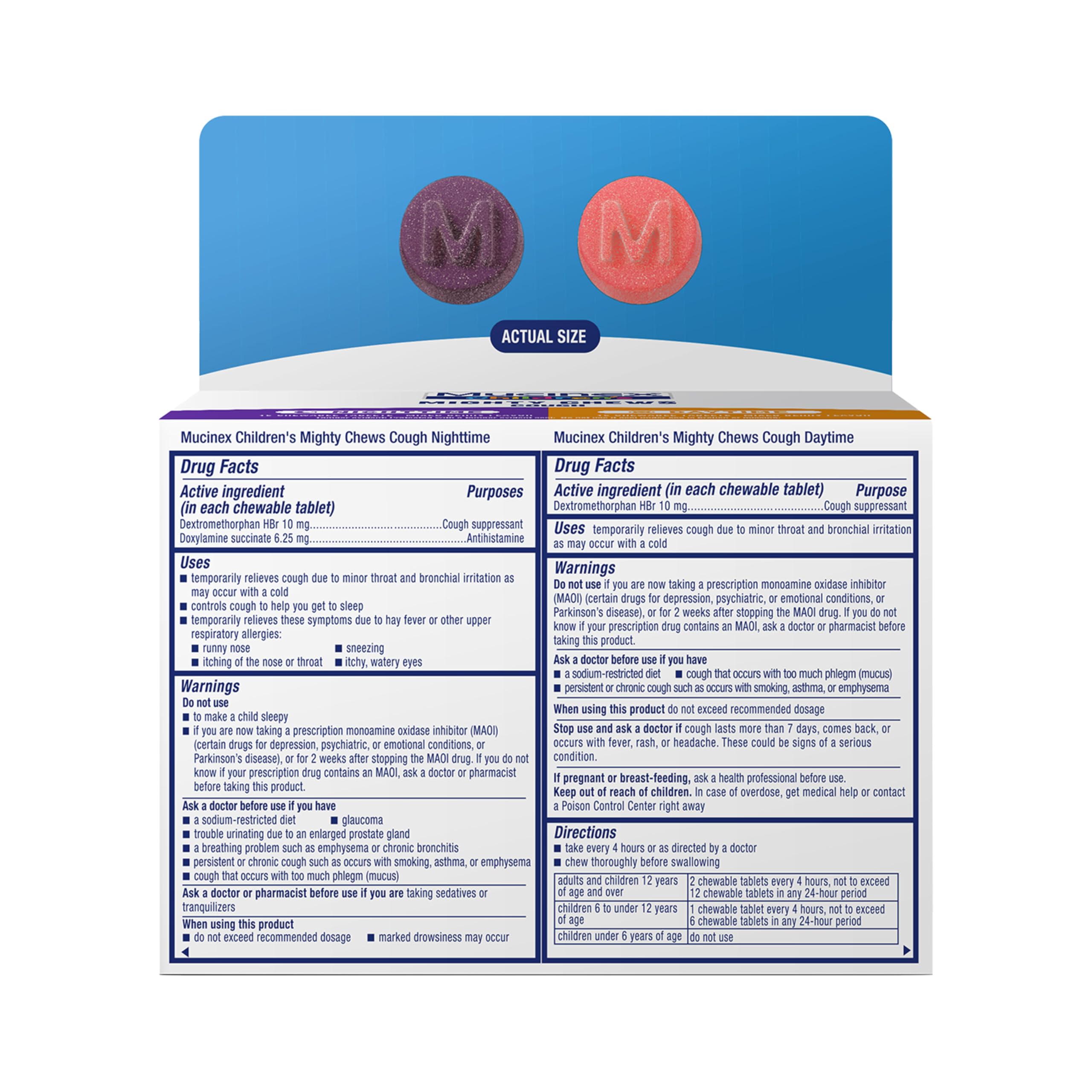 Mucinex Children's Mighty Chews Kids Cough Medicine Daytime And Nighttime Value Pack, Easy to Dose Cough Suppressant For Kids with Dextromethorphan, Mixed Berry Flavor, 32 Medicated Chewable Tablets - Image 8