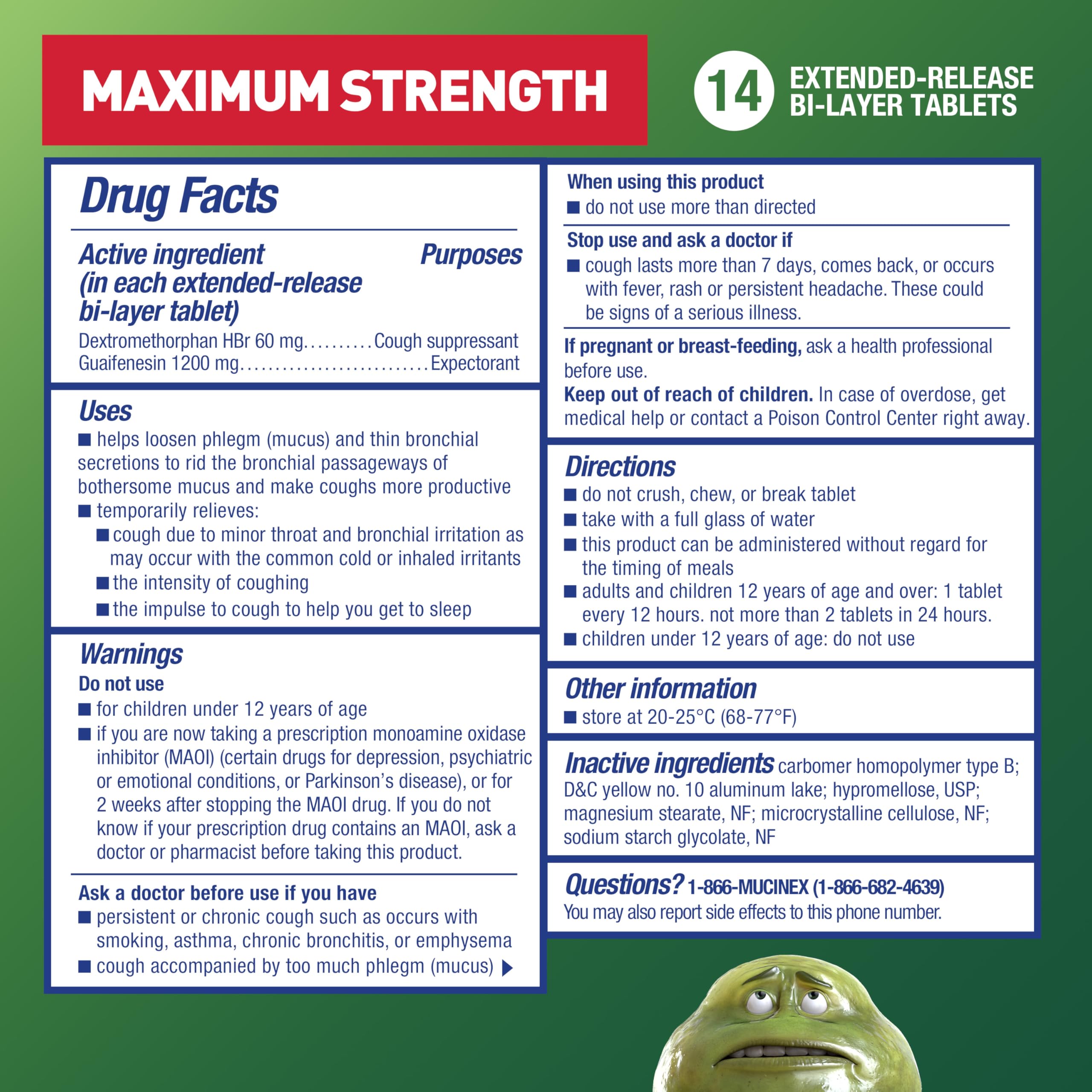 Mucinex DM 12Hr Maximum Strength Chest Congestion & Cough Medicine For Adults, Cold And Cough Medicine for Excess Mucus Relief, 1200 mg Guaifenesin & 60 mg Dextromethorphan HBr, 14 Bi-Layer Tablets - Image 6