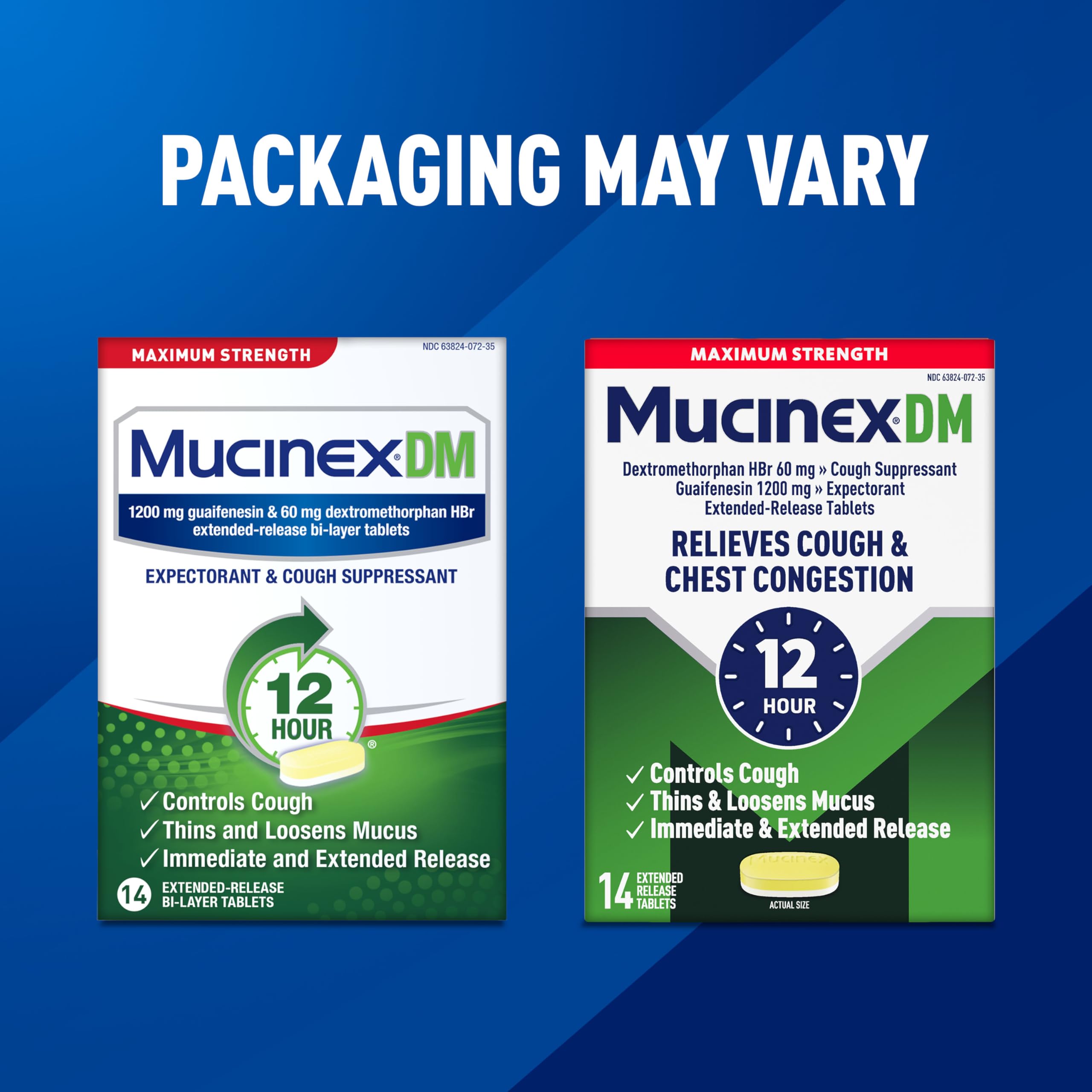 Mucinex DM 12Hr Maximum Strength Chest Congestion & Cough Medicine For Adults, Cold And Cough Medicine for Excess Mucus Relief, 1200 mg Guaifenesin & 60 mg Dextromethorphan HBr, 14 Bi-Layer Tablets - Image 8