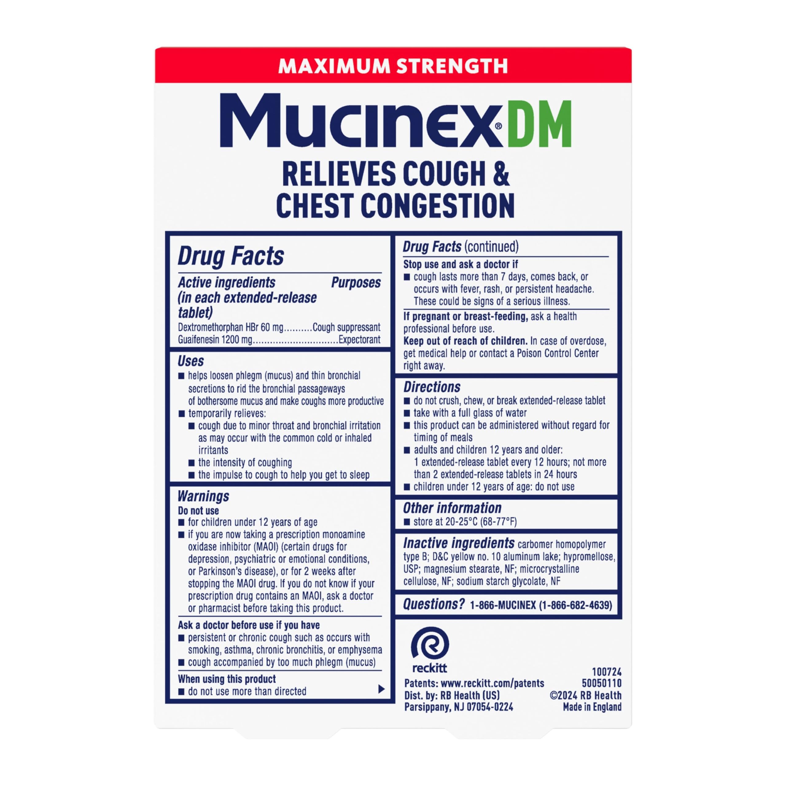 Mucinex DM 12Hr Maximum Strength Chest Congestion & Cough Medicine For Adults, Cold And Cough Medicine for Excess Mucus Relief, 1200 mg Guaifenesin & 60 mg Dextromethorphan HBr, 14 Bi-Layer Tablets - Image 9