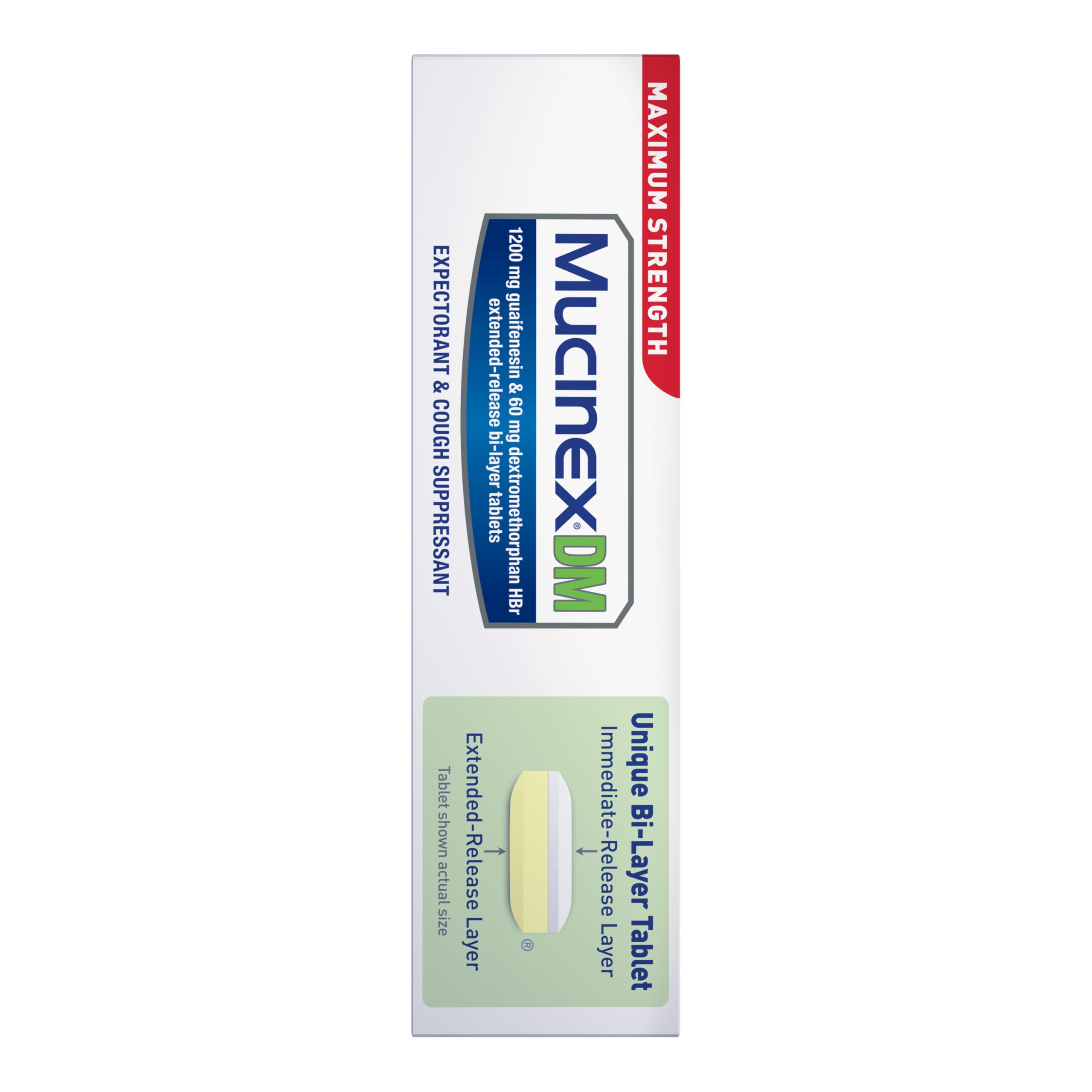Mucinex DM 12Hr Maximum Strength Chest Congestion & Cough Medicine For Adults, Cold And Cough Medicine for Excess Mucus Relief, 1200 mg Guaifenesin & 60 mg Dextromethorphan HBr, 42 Bi-Layer Tablets - Image 4