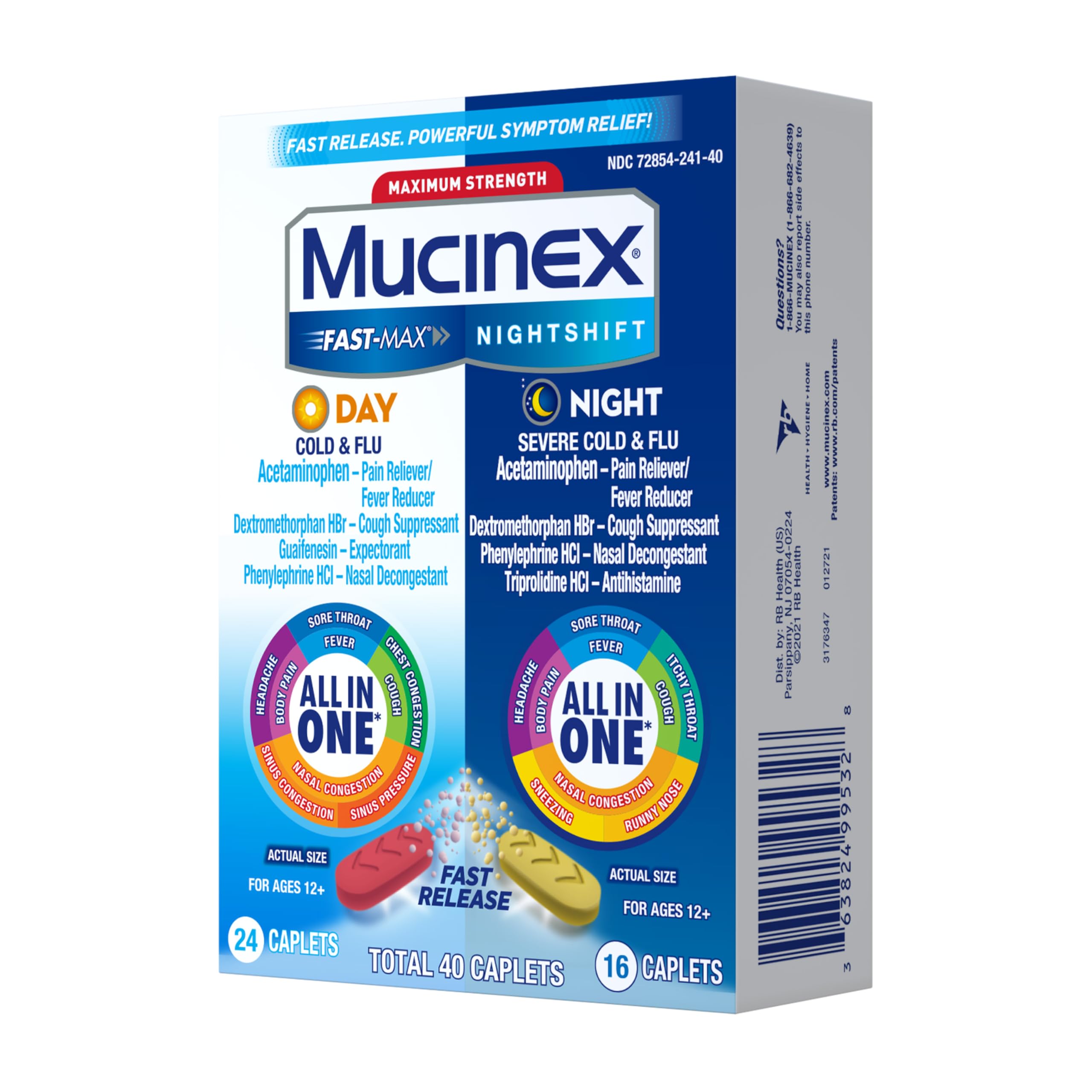 Mucinex Fast-Max Day Cold and Flu & Nightshift Night Severe Cold and Flu Medicine for Adults, Day/Night Combo Pack for Fever, Sore Throat Relief, Decongestant, Cough & Cold Medicines, 40 Caplets - Image 11
