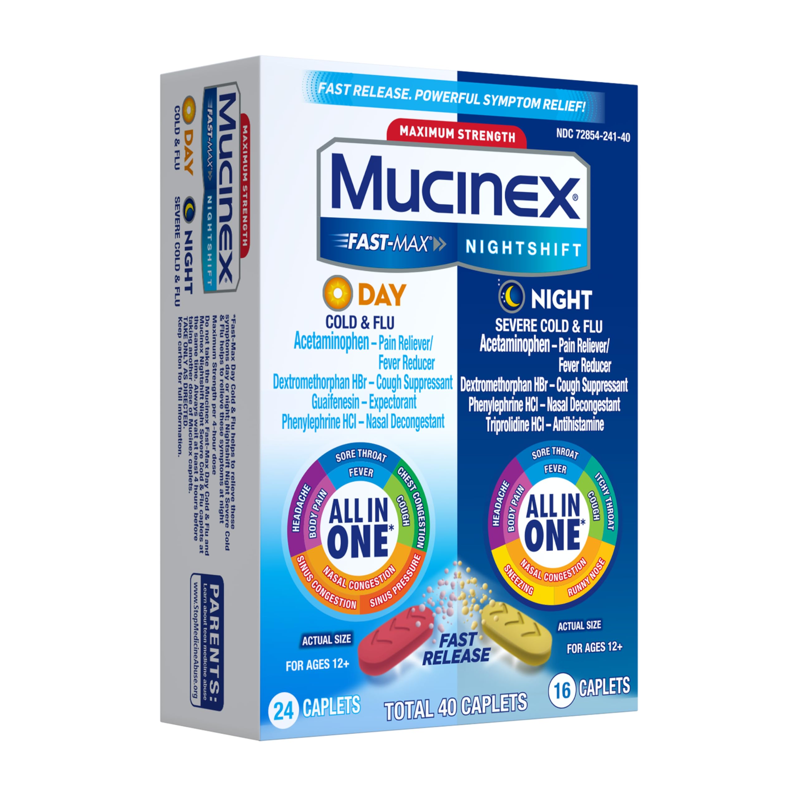 Mucinex Fast-Max Day Cold and Flu & Nightshift Night Severe Cold and Flu Medicine for Adults, Day/Night Combo Pack for Fever, Sore Throat Relief, Decongestant, Cough & Cold Medicines, 40 Caplets - Image 12