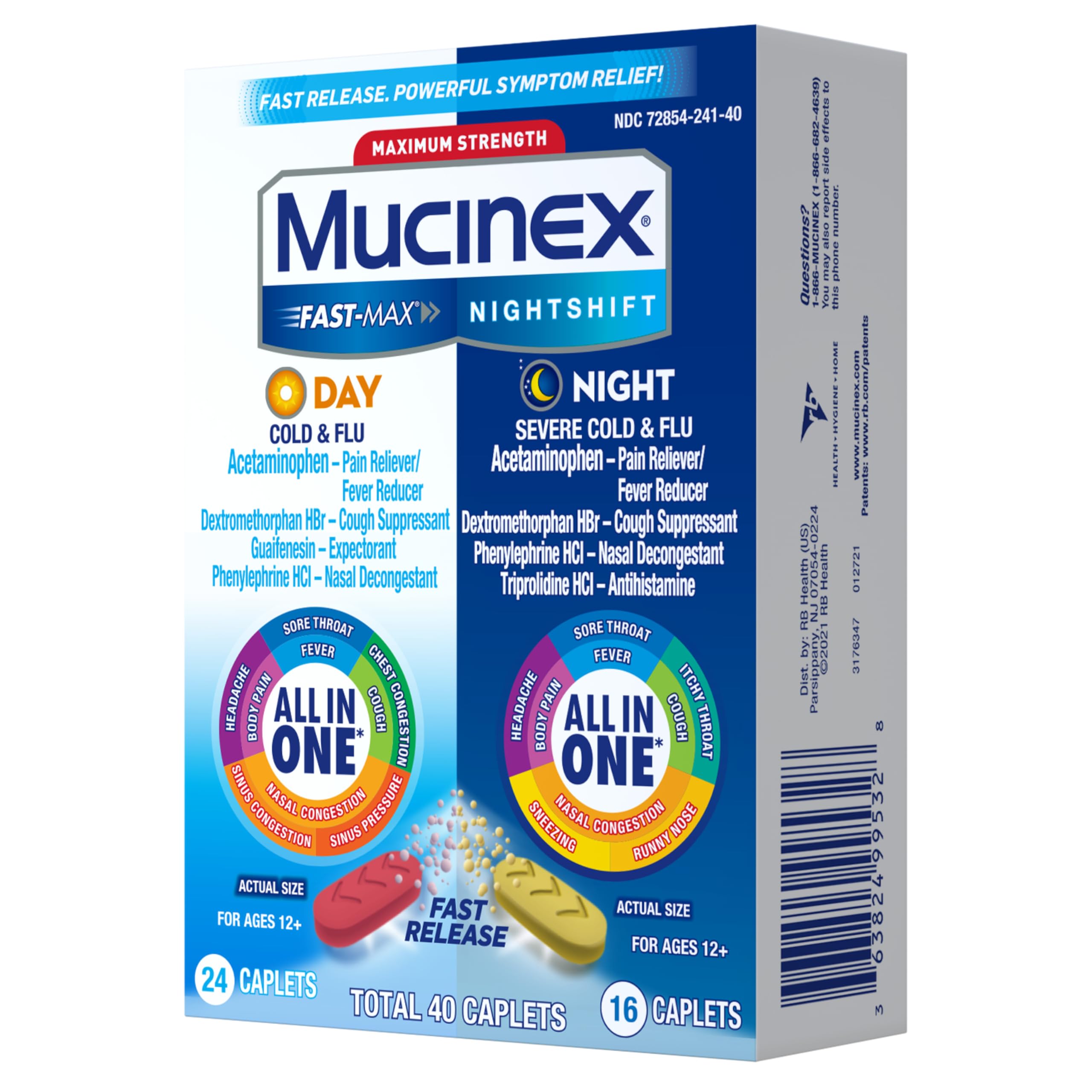 Mucinex Fast-Max Day Cold and Flu & Nightshift Night Severe Cold and Flu Medicine for Adults, Day/Night Combo Pack for Fever, Sore Throat Relief, Decongestant, Cough & Cold Medicines, 40 Caplets - Image 17