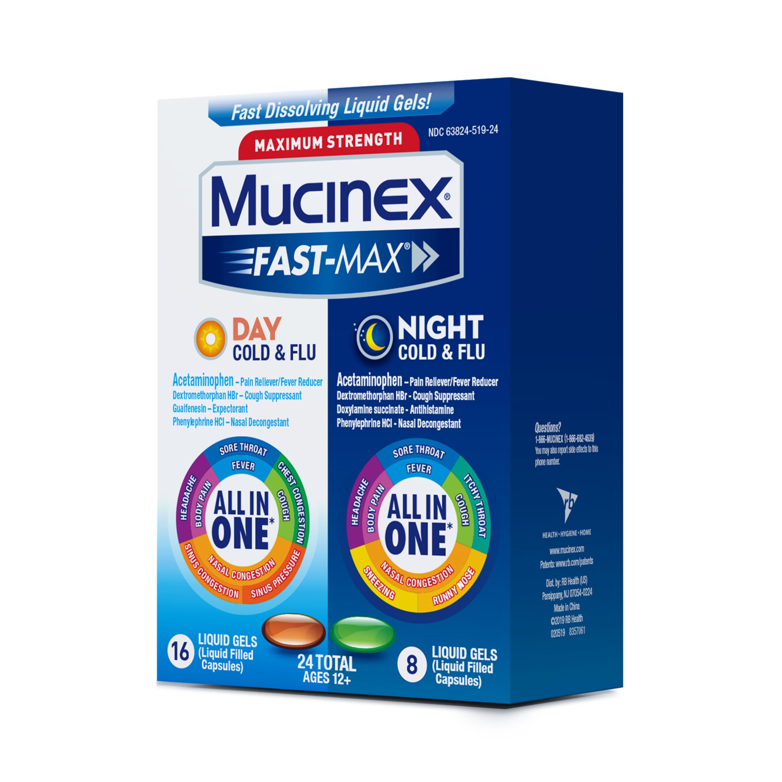 Mucinex Fast-Max Max Strength, Day Cold & Flu & Night Cold & Flu Liquid Gels (Pack of 3), 72 Count (Packaging May Vary) - Image 10