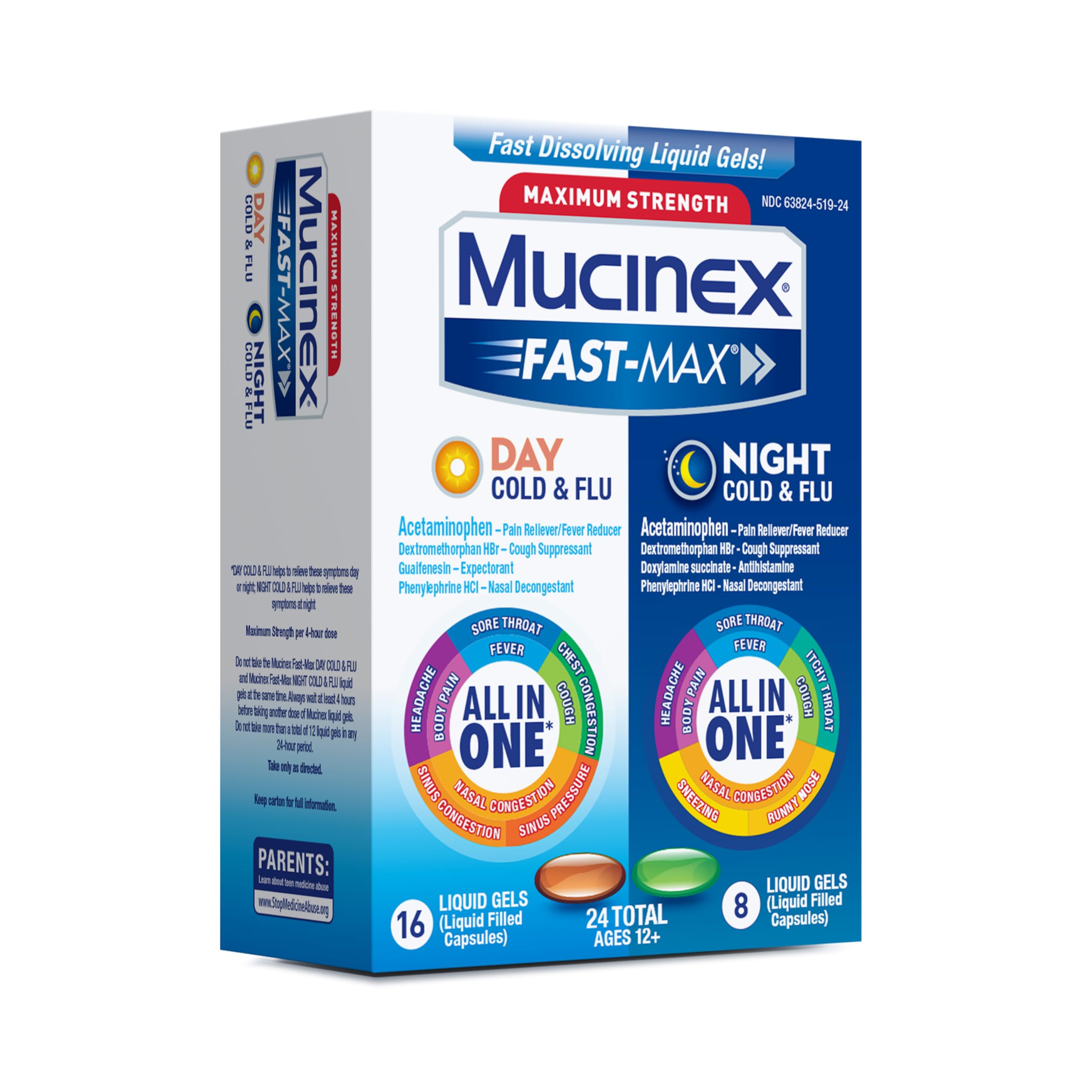 Mucinex Fast-Max Max Strength, Day Cold & Flu & Night Cold & Flu Liquid Gels (Pack of 3), 72 Count (Packaging May Vary) - Image 12