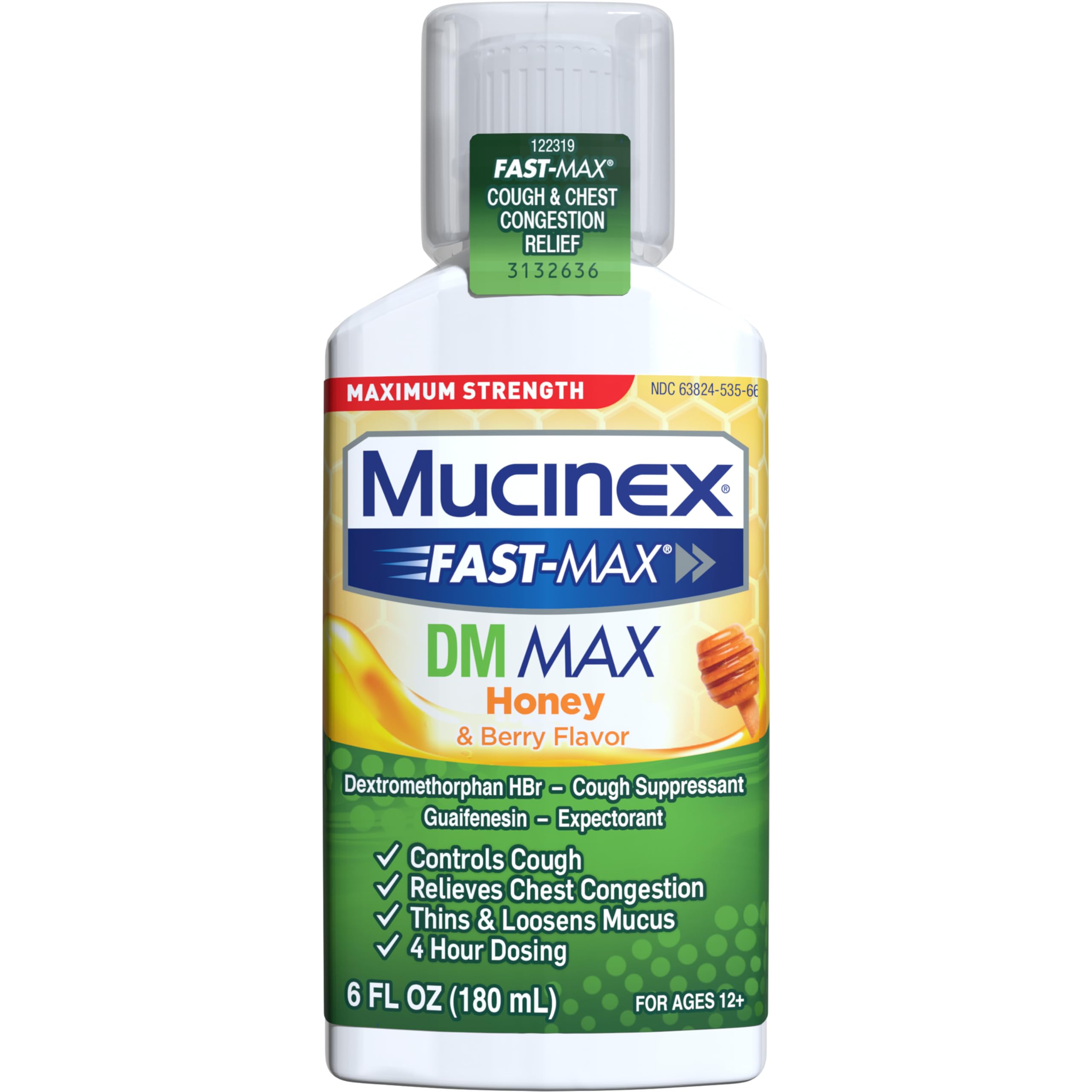 Mucinex Fast-Max Maximum Strength DM MAX, Symptom Relief, Cough Suppressant and Expectorant, Honey & Berry Flavor, 6 FL OZ - Image 12