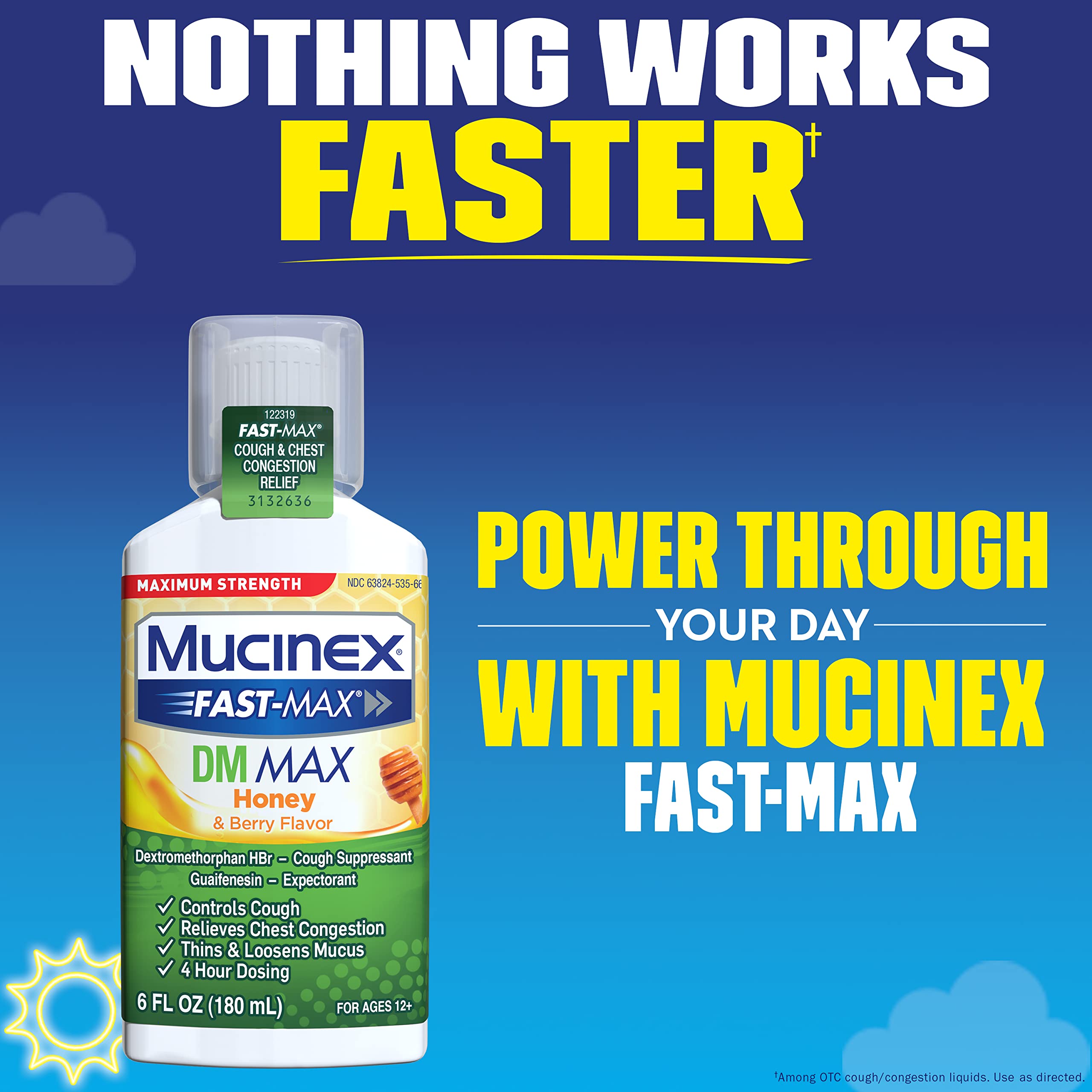 Mucinex Fast-Max Maximum Strength DM MAX, Symptom Relief, Cough Suppressant and Expectorant, Honey & Berry Flavor, 6 FL OZ - Image 5