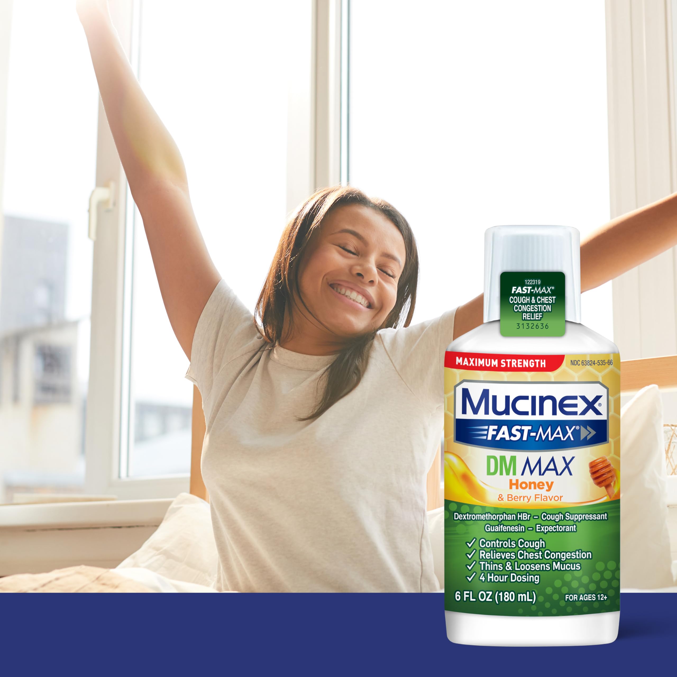 Mucinex Fast-Max Maximum Strength DM MAX, Symptom Relief, Cough Suppressant and Expectorant, Honey & Berry Flavor, 6 FL OZ - Image 9