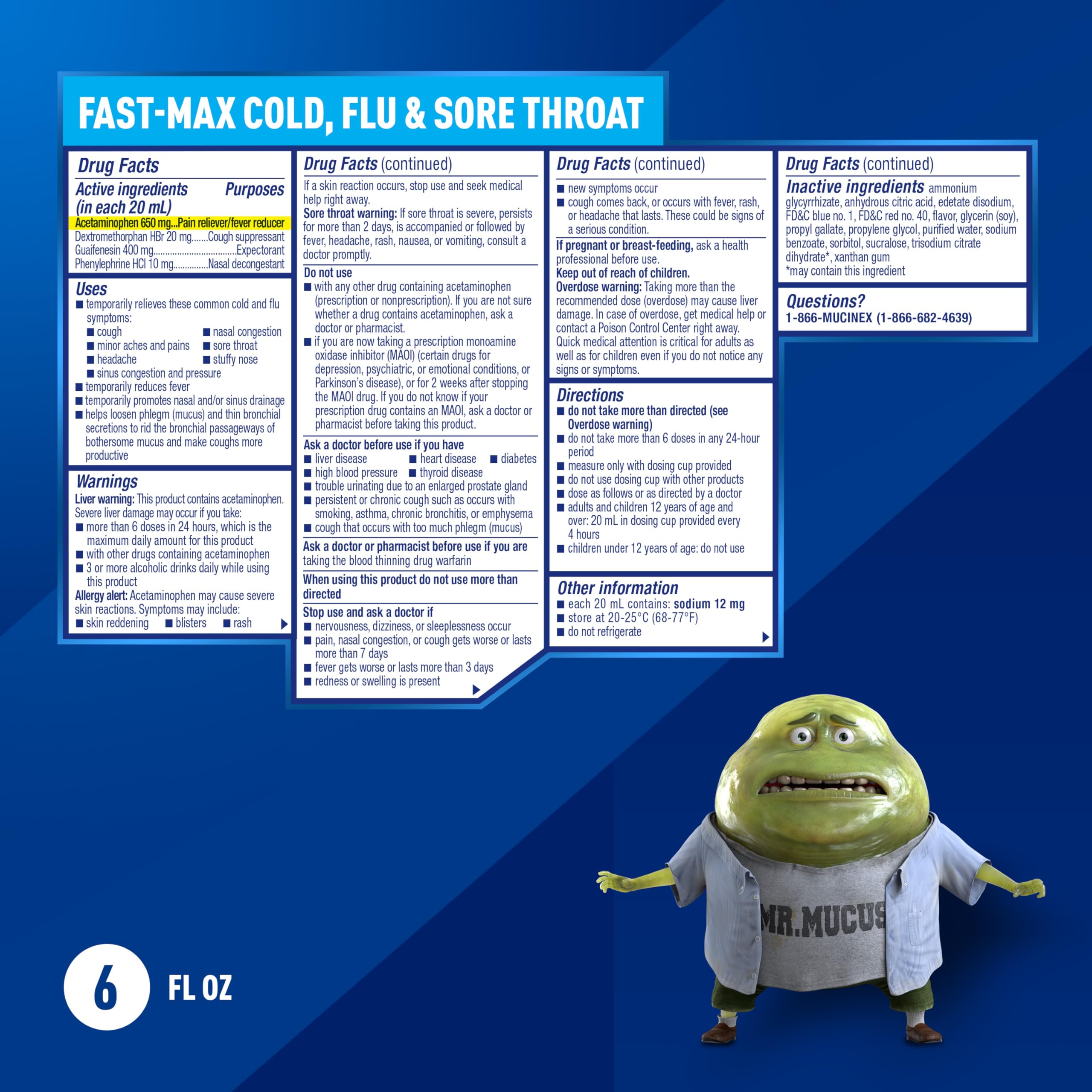 Mucinex FastMax Cold Flu Sore Throat Relief Liquid Fluid Ounce, 6 Fl Oz - Image 5