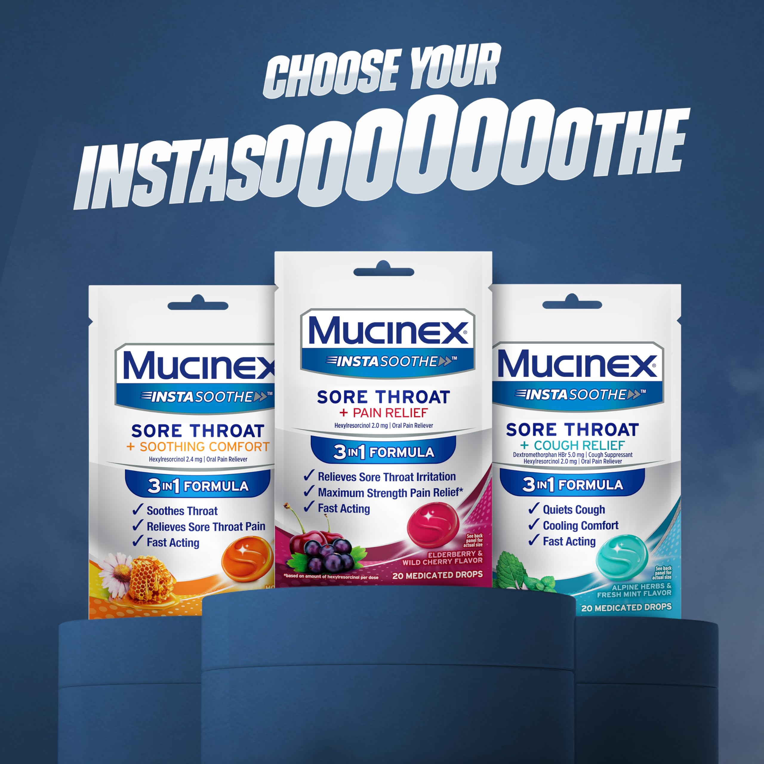 Mucinex Instasoothe Sore Throat Relief, Sore Throat Lozenges, Sore Throat Medicine with Hexylresorcinol, Cough Drops Alternative, 40 Elderberry & Wild Cherry Medicated Numbing Throat Drops - Image 6