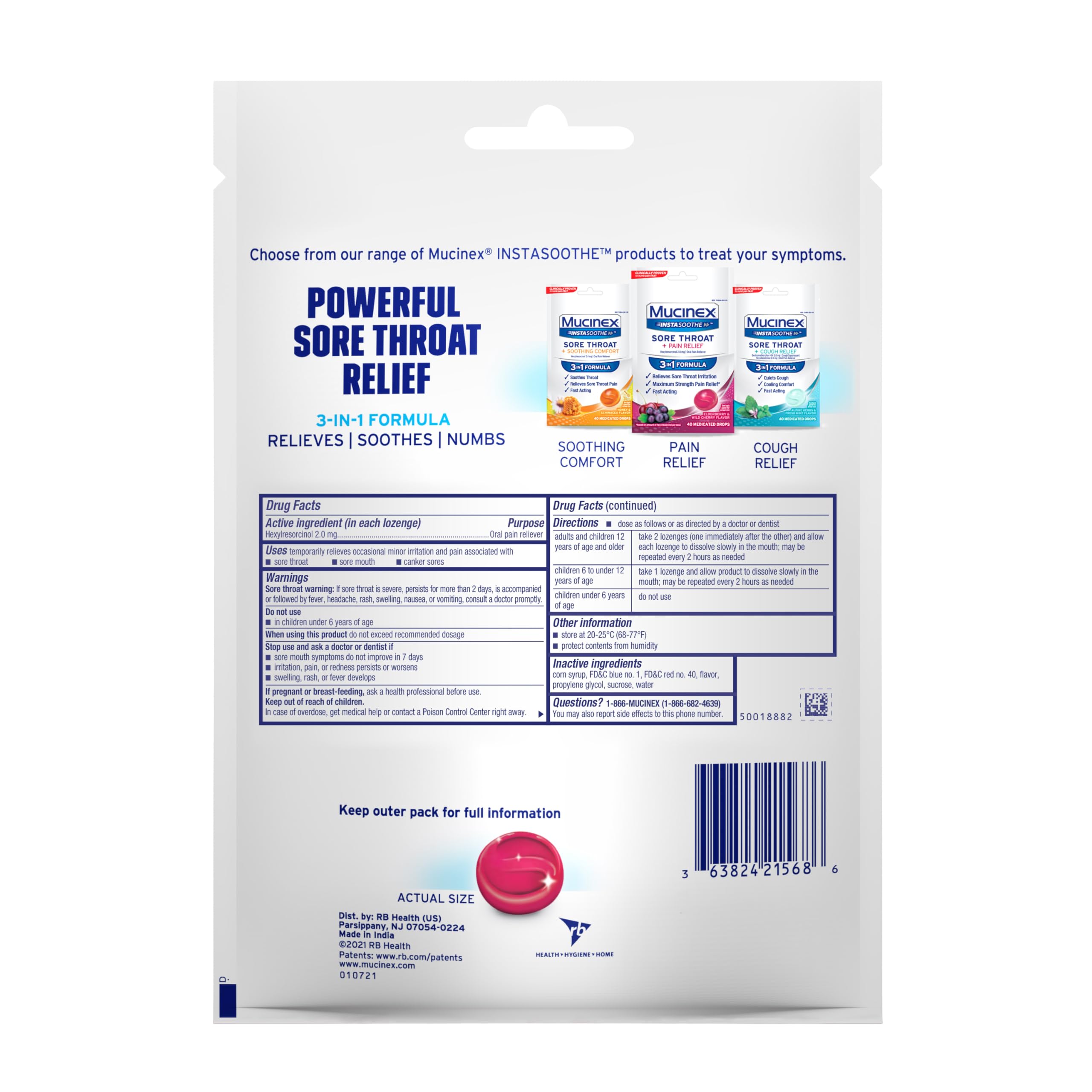Mucinex Instasoothe Sore Throat Relief, Sore Throat Lozenges, Sore Throat Medicine with Hexylresorcinol, Cough Drops Alternative, 40 Elderberry & Wild Cherry Medicated Numbing Throat Drops - Image 8