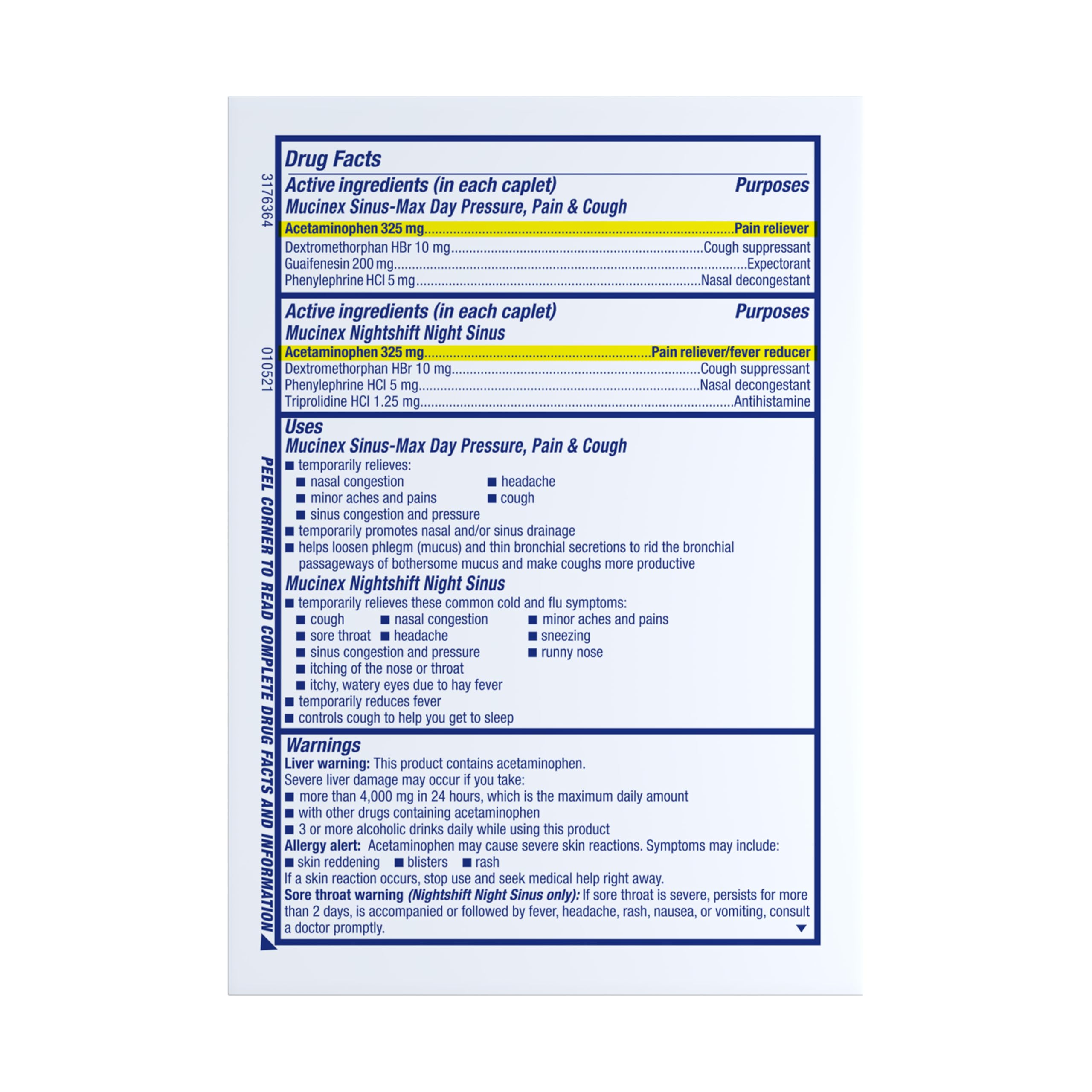 Mucinex Maximum Strength Sinus-Max (Day) Pressure, Pain & Cough & Nightshift (Night) Sinus Caplets, Fast Release, Powerful Multi-Symptom Relief, 20 caplets (12 Day time + 8 Night time) - Image 10