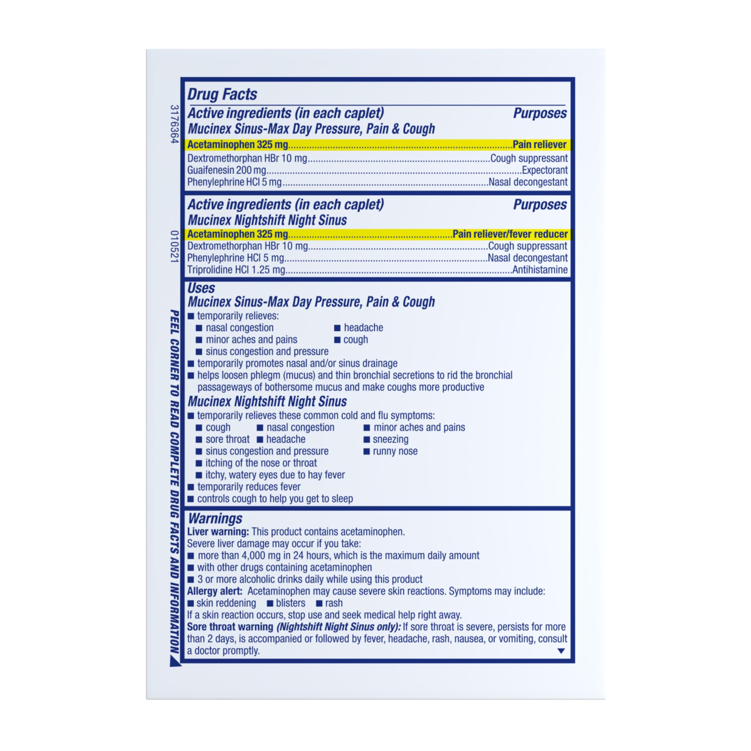 Mucinex Maximum Strength Sinus-Max (Day) Pressure, Pain & Cough & Nightshift (Night) Sinus Caplets, Fast Release, Powerful Multi-Symptom Relief, 20 caplets (12 Day time + 8 Night time) - Image 16