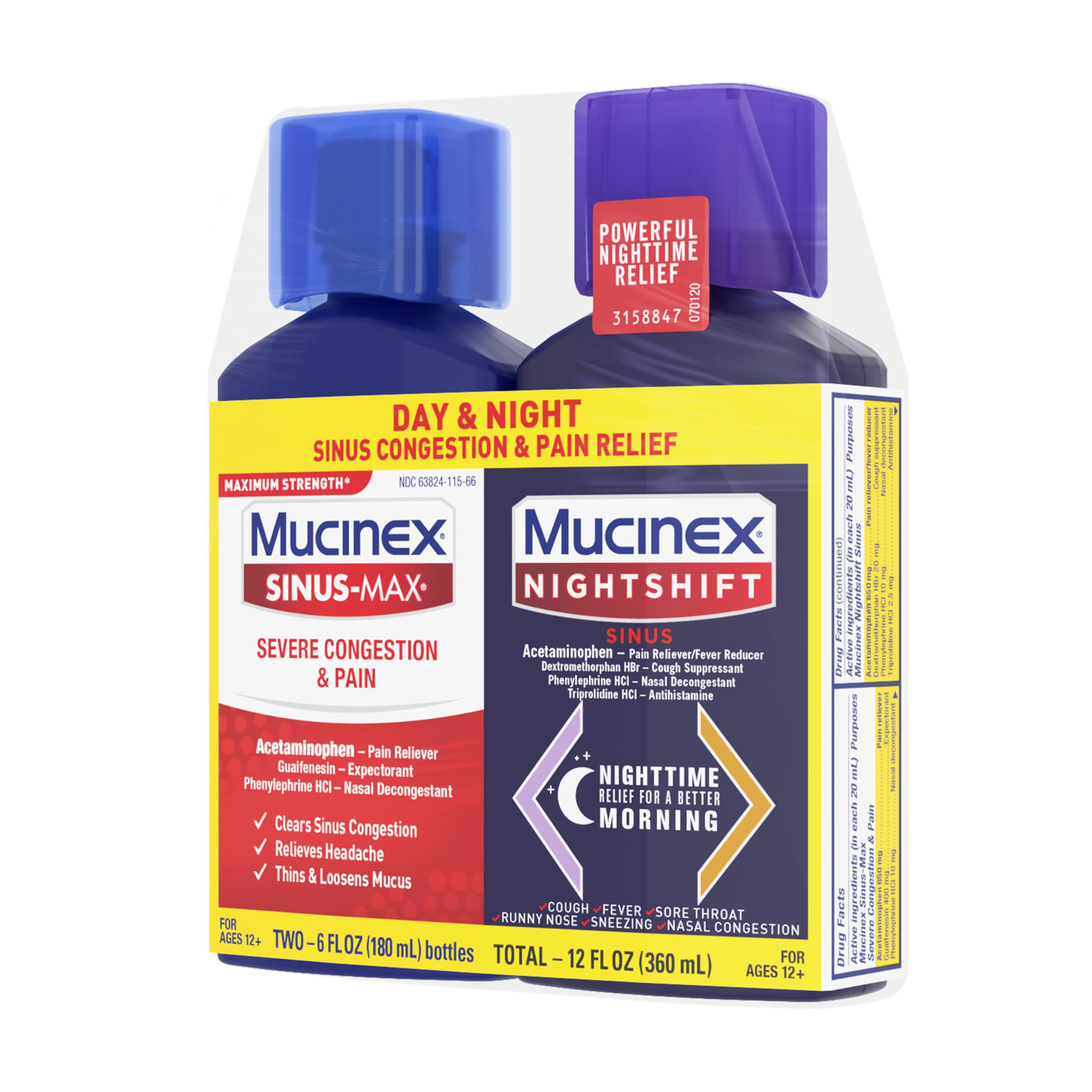 Mucinex Maximum Strength Sinus-Max Severe Congestion & Pain + Nightshift Sinus Liquid, Cold and Flu Medicine for Adults, Over-the-Counter Medication for Multi-Symptom Relief, 2x6 Fl Oz - Image 10