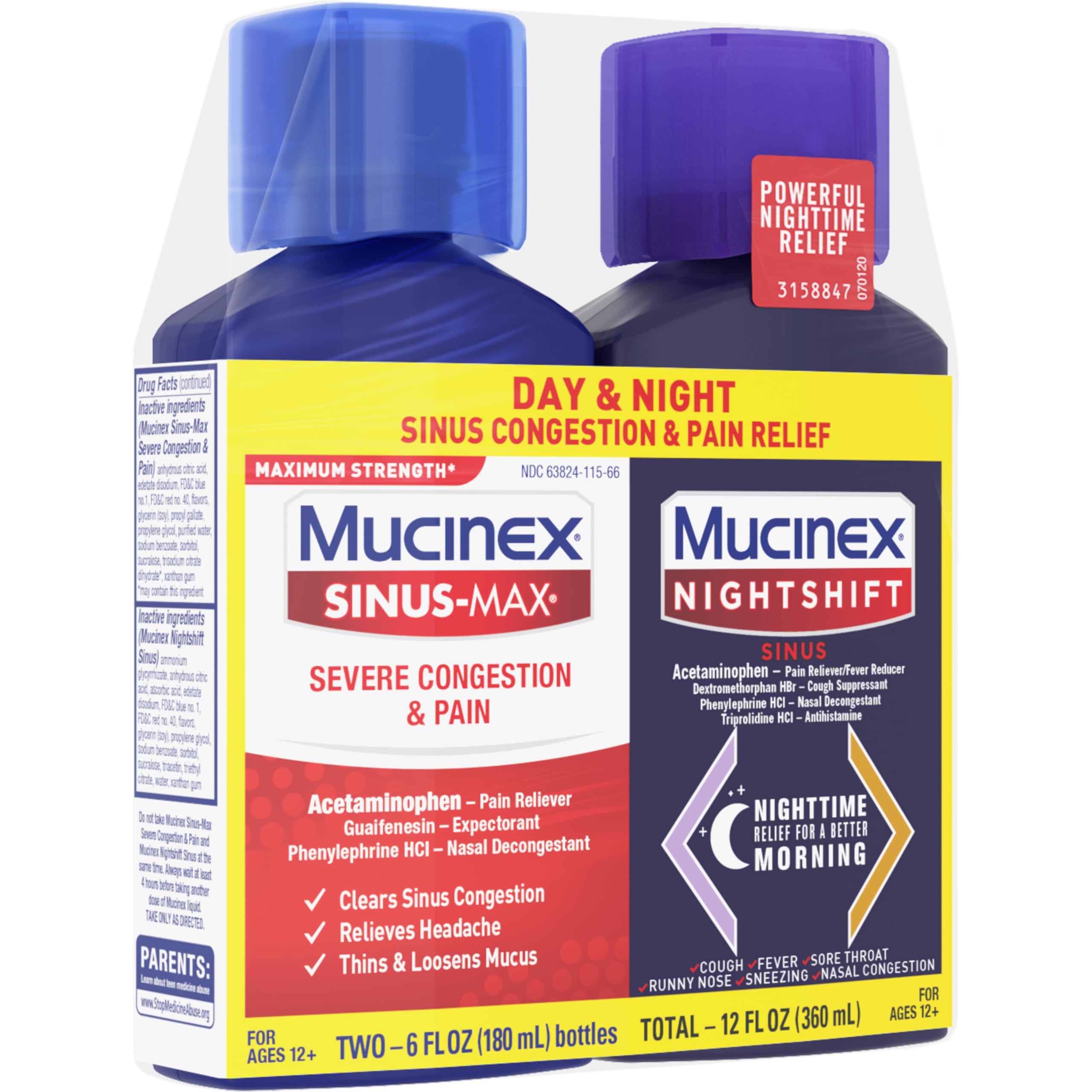 Mucinex Maximum Strength Sinus-Max Severe Congestion & Pain + Nightshift Sinus Liquid, Cold and Flu Medicine for Adults, Over-the-Counter Medication for Multi-Symptom Relief, 2x6 Fl Oz - Image 15