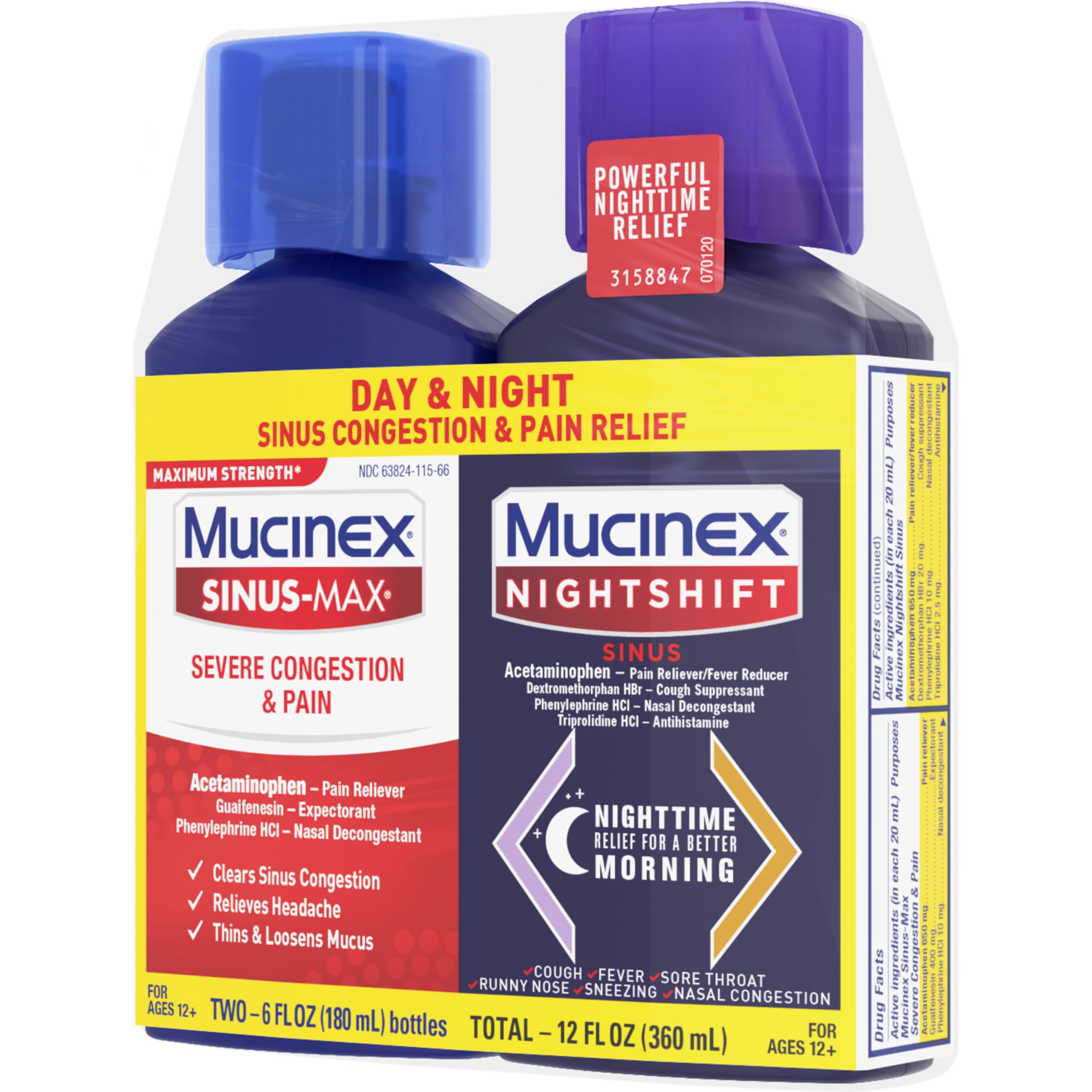 Mucinex Maximum Strength Sinus-Max Severe Congestion & Pain + Nightshift Sinus Liquid, Cold and Flu Medicine for Adults, Over-the-Counter Medication for Multi-Symptom Relief, 2x6 Fl Oz - Image 16