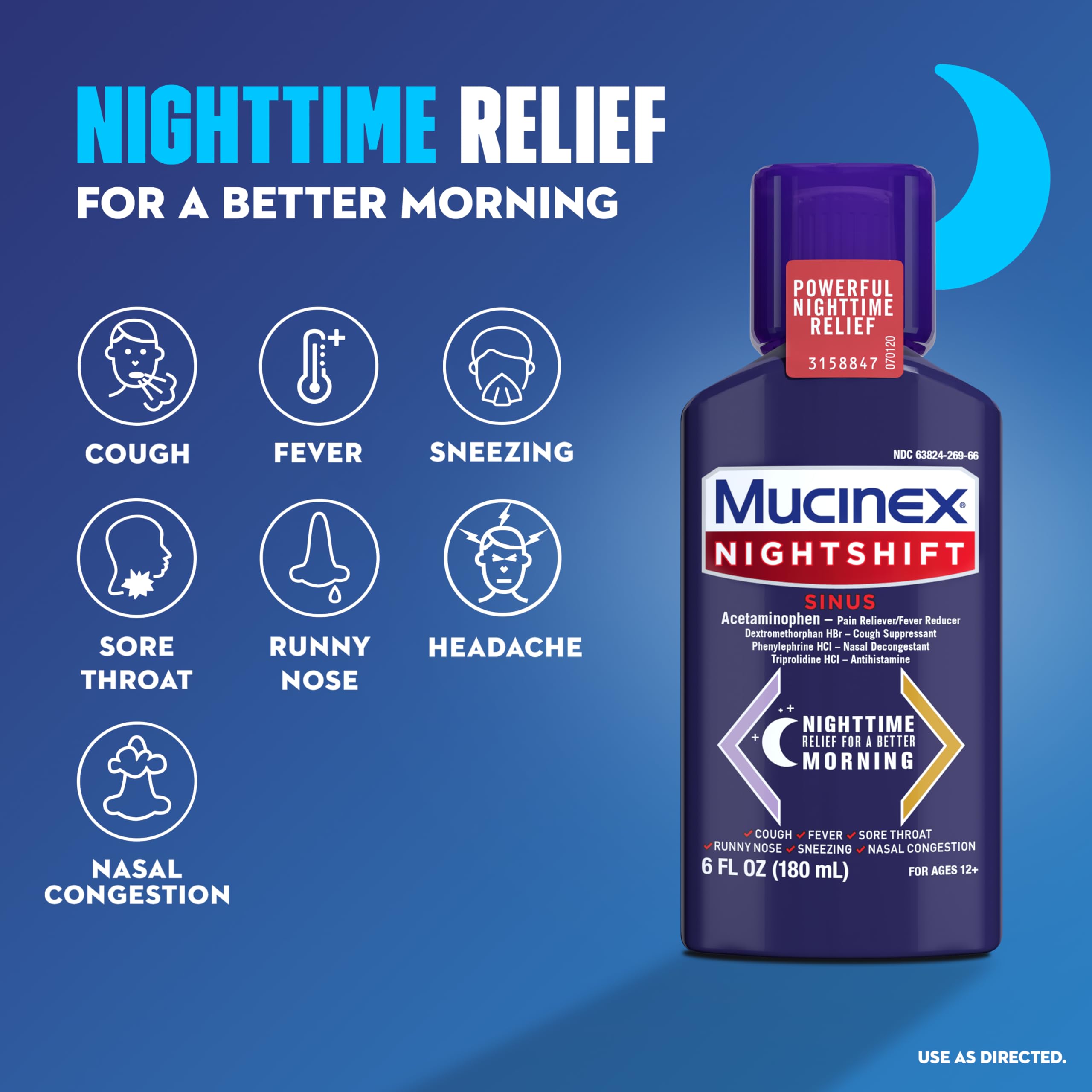 Mucinex Maximum Strength Sinus-Max Severe Congestion & Pain + Nightshift Sinus Liquid, Cold and Flu Medicine for Adults, Over-the-Counter Medication for Multi-Symptom Relief, 2x6 Fl Oz - Image 5