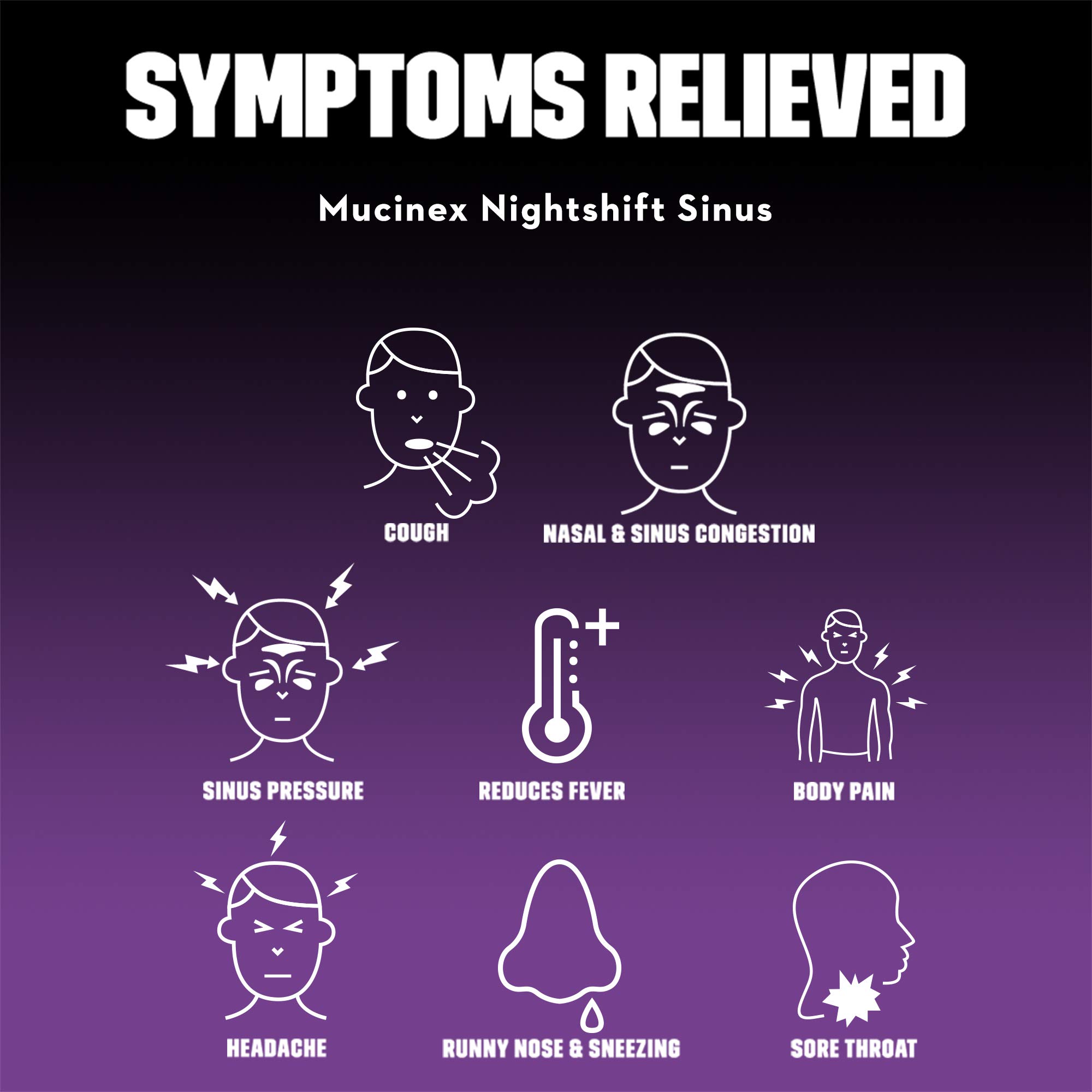 Mucinex Nightshift Sinus, Nighttime Sinus Symptom Relief, Pain Reliever, Fever Reducer, Cough Suppressant, Nasal Decongestant, Antihistamine, 6 FL OZ, Nighttime relief for a better Morning (Pack of 4) - Image 4