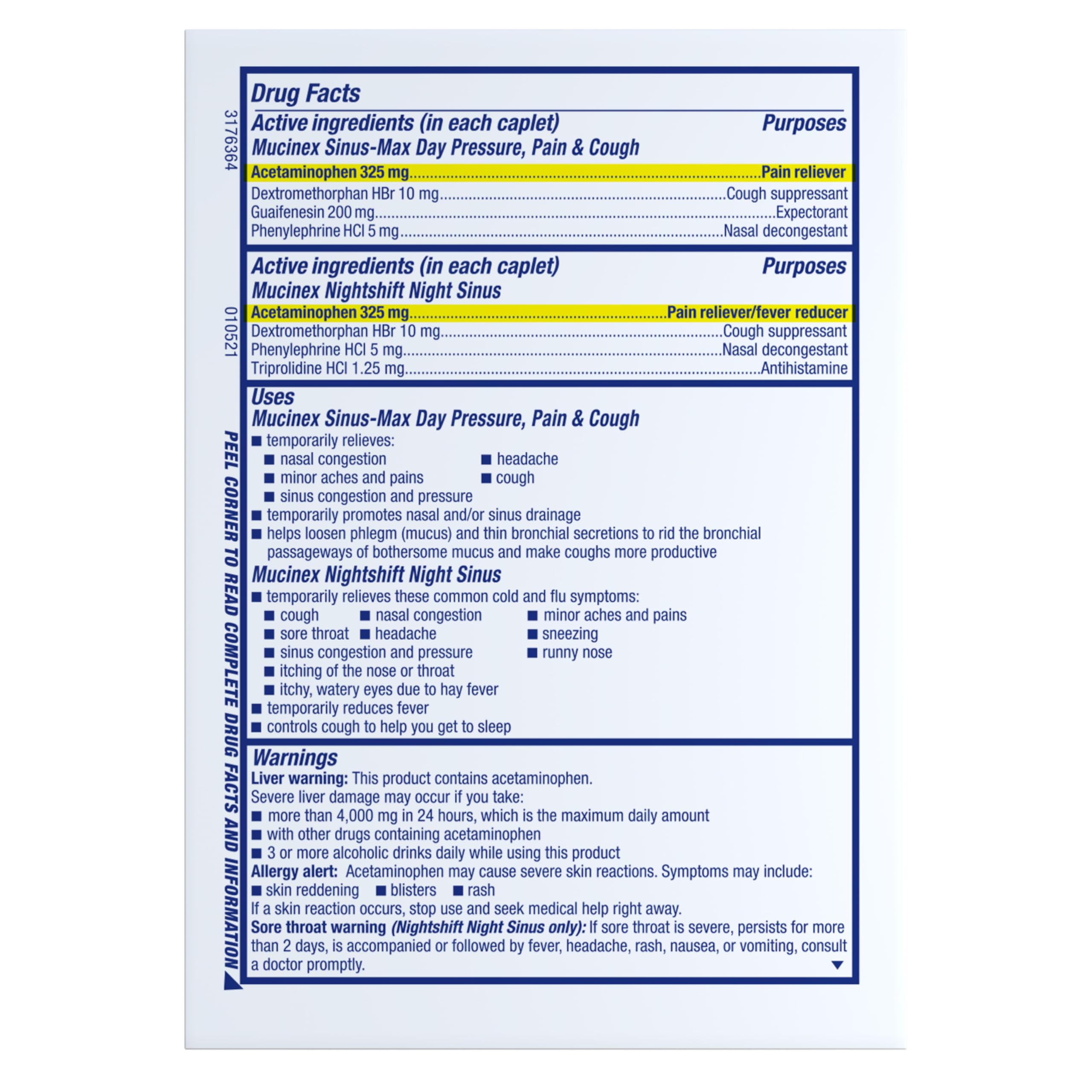 Mucinex Sinus-Max Day Pressure, Pain & Cough & Nightshift Night Sinus Medicine for Adults, Day/Night Combo Pack for Sore Throat Relief, Nasal Congestion Relief, Cough & Cold Medicines, 40 Caplets - Image 15