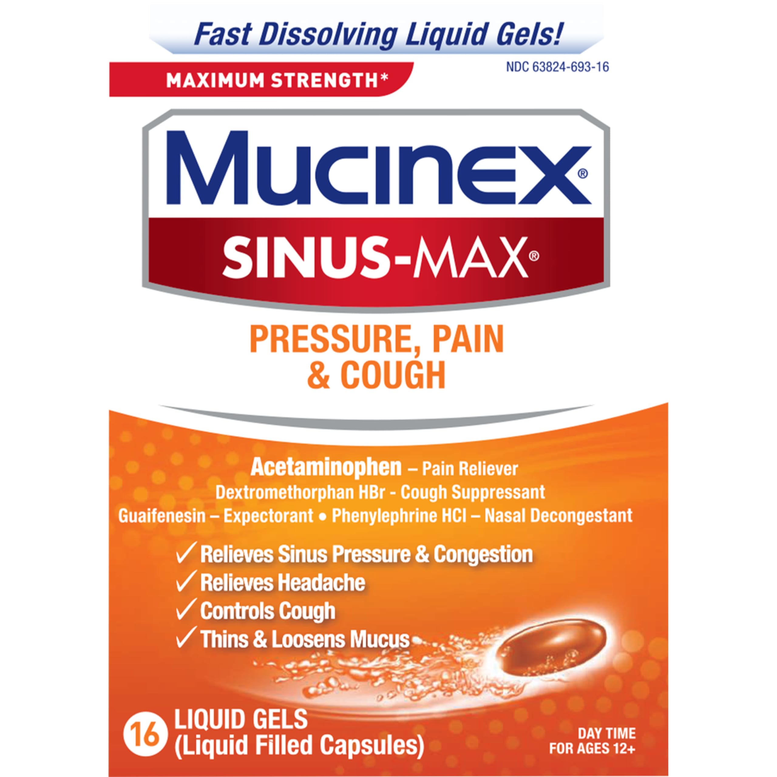 Mucinex Sinus-Max Liquid Gels for Severe Congestion Relief, 16 Count - Image 14