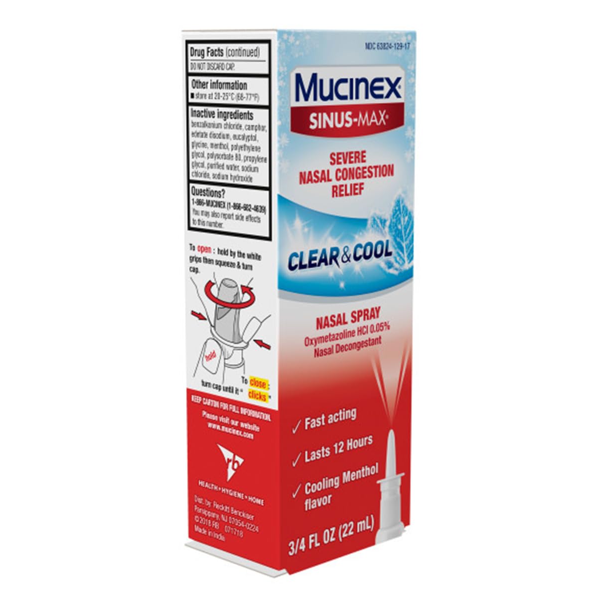 Mucinex Sinus-Max Severe Congestion Relief Clear & Cool Nasal Decongestant Spray- Fast Acting Relief For Sinus Pressure, With Cooling Menthol & Oxymetazoline, 0.75 oz. (Pack of 2), Packaging May Vary - Image 8