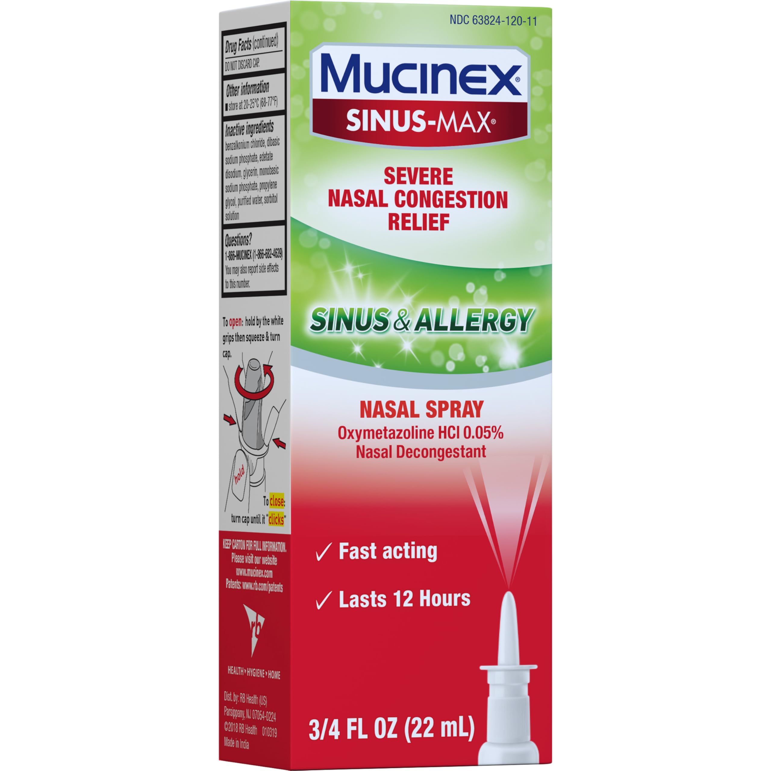 Mucinex Sinus-Max Severe Nasal Congestion Relief Sinus & Allergy Nasal Spray, 0.75 Fluid Ounce - Image 17