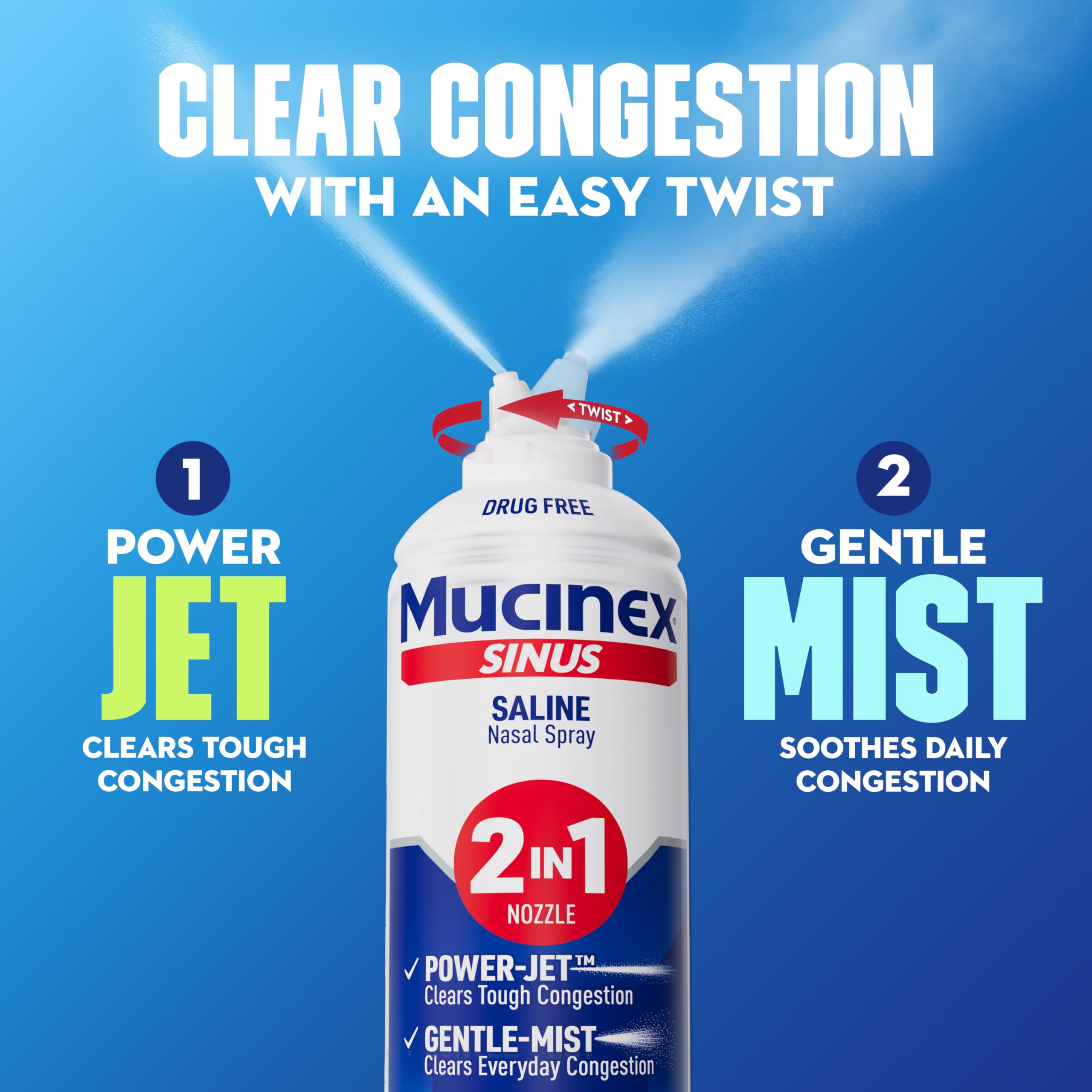 Mucinex Sinus Saline Nasal Spray & Sinus Rinse, Drug-Free, Additive Free, Non-Drowsy Nasal Irrigation with 2-in-1 Jet + Mist Spray Nozzle for Cold & Allergy Season, 4.5oz - Image 3